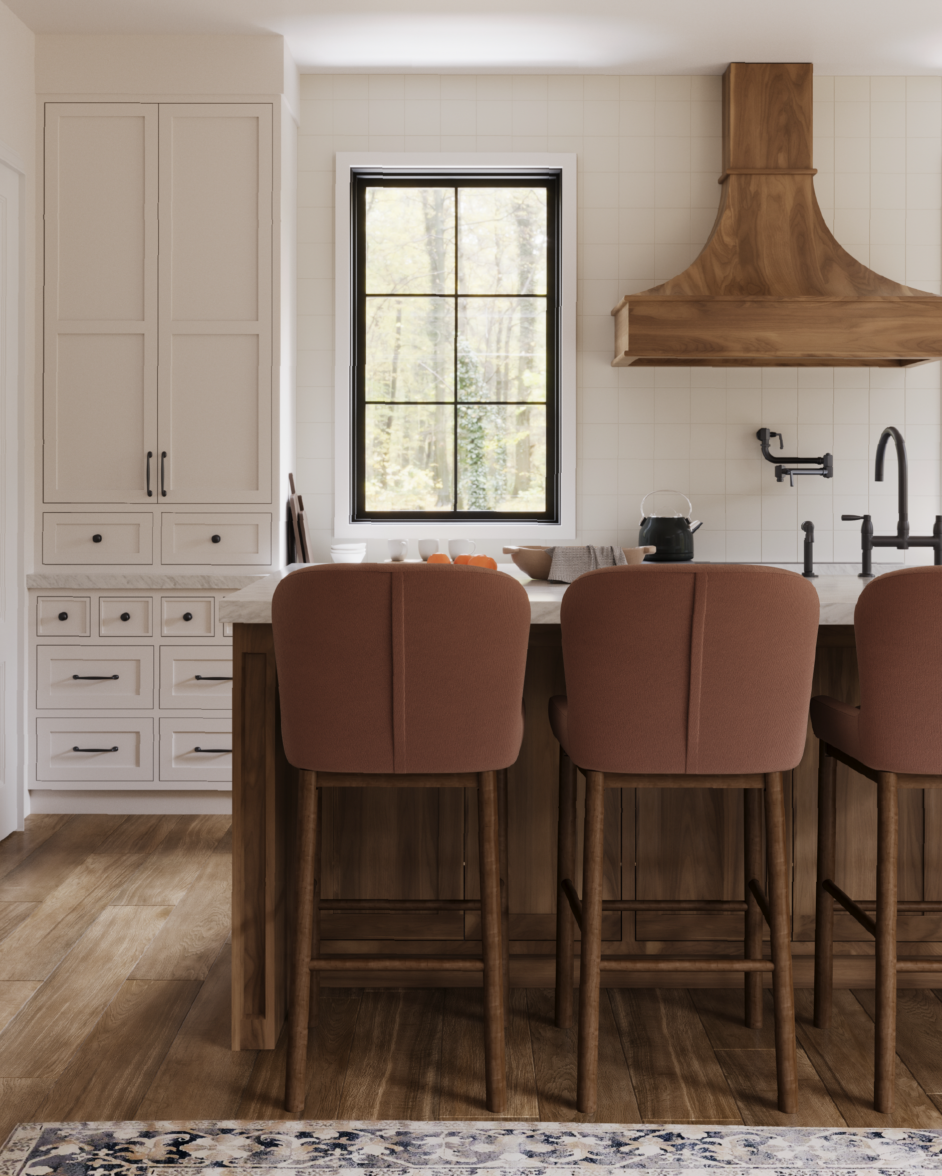 31" Gia bar stool in aged brown finish with clay canvas fabric in Stools by Maven Lane