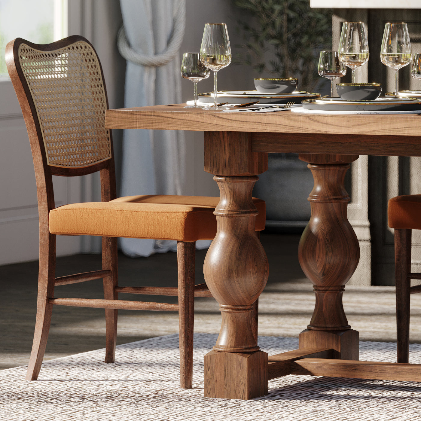 Vera Dining Chair in Brown Finish and Brown Canvas Fabric Upholstery, Set of 2 in Dining Chair by Maven Lane