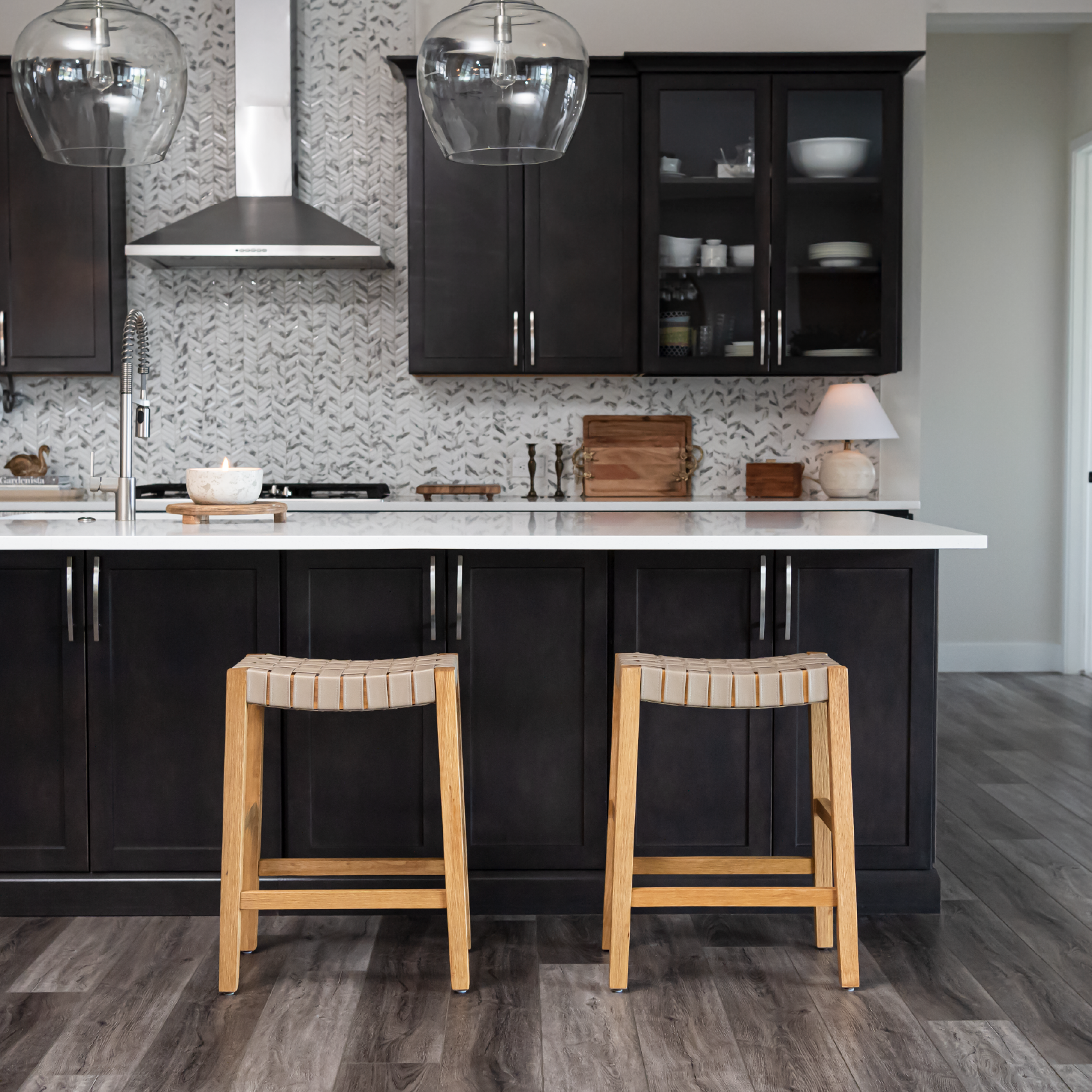 Emerson Counter Height Kitchen Stool - Weathered Natural Wood Finish With Avanti Bone Vegan Leather in Stools by Maven Lane