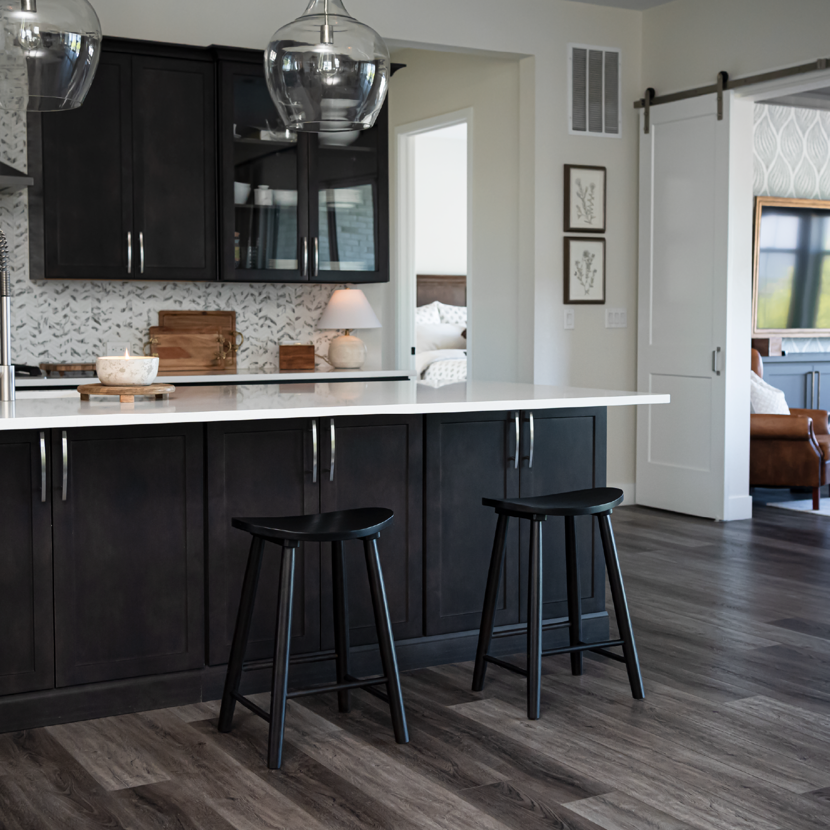 Luna Counter Height Kitchen Stool - Rustic Black Wood Finish in Stools by Maven Lane