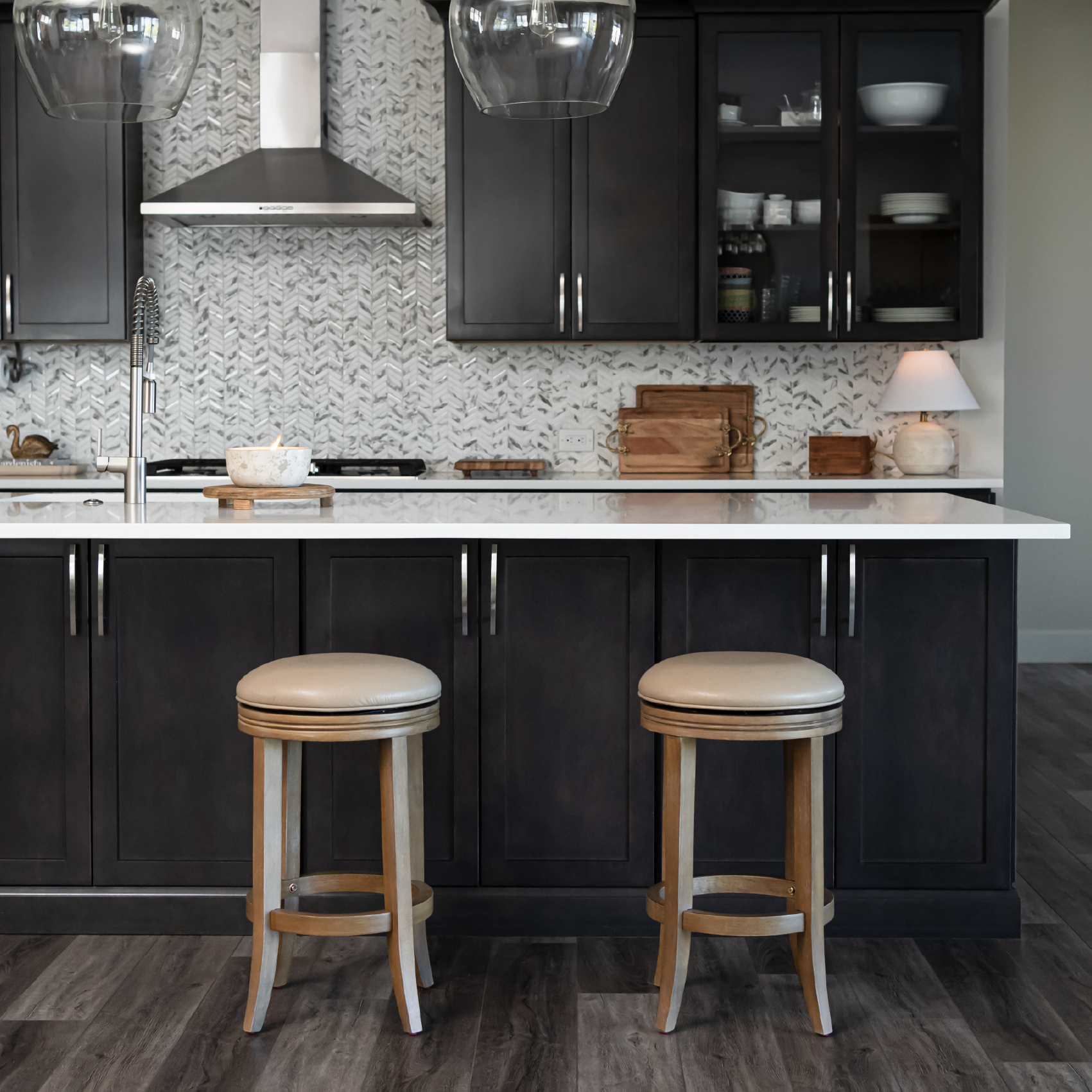 26" Eva swivel counter height kitchen stool - weathered oak finish with avanti bone vegan leather in Stools by Maven Lane
