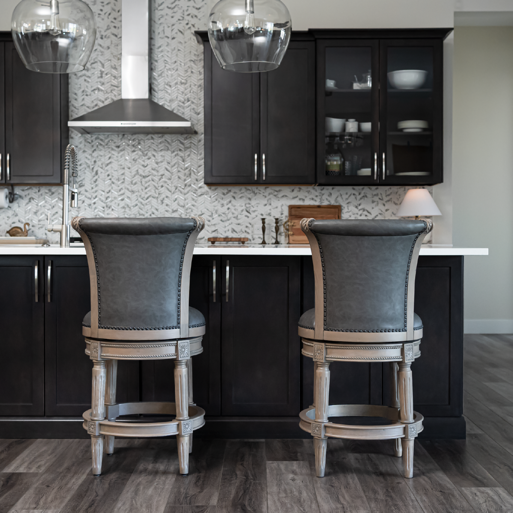 Pullman Swivel Counter Height Kitchen Stool - Reclaimed Oak Finish with Ronan Stone Vegan Leather in Stools by Maven Lane