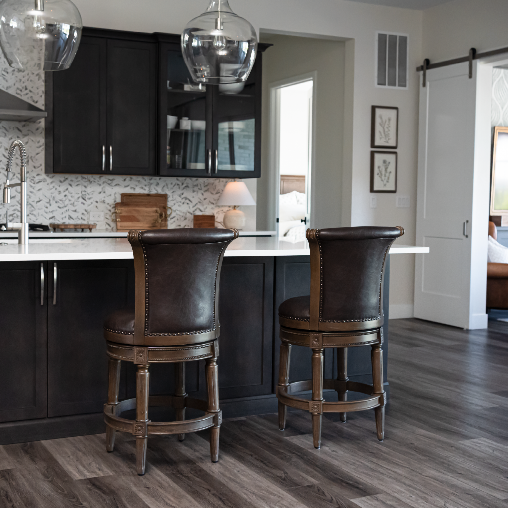 Pullman Swivel Counter Height Kitchen Stool - Walnut Finish w/ Marksman Saddle Vegan Leather in Stools by Maven Lane