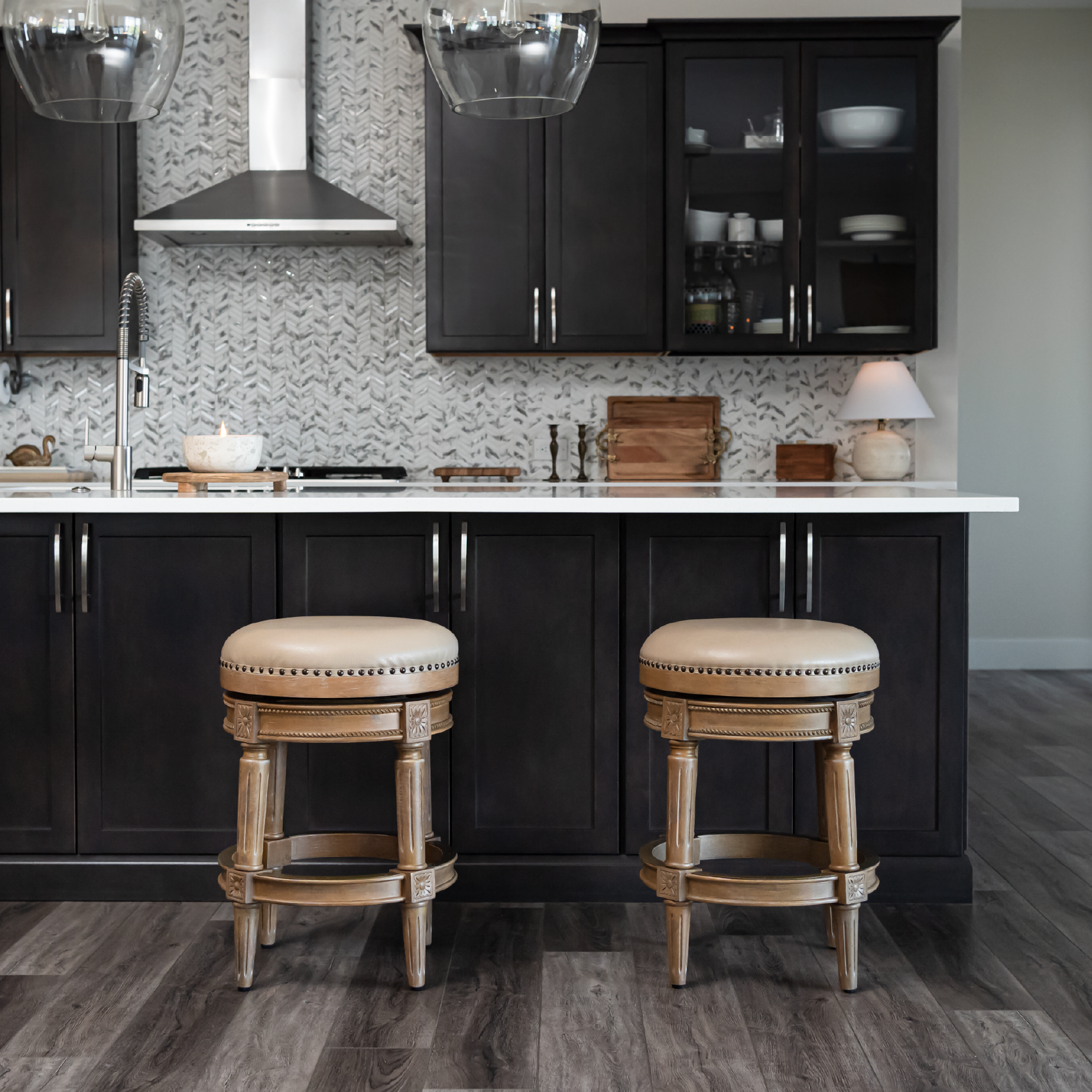 27" Pullman backless swivel counter height kitchen stool - weathered oak finish with avanti bone vegan leather in Stools by Maven Lane