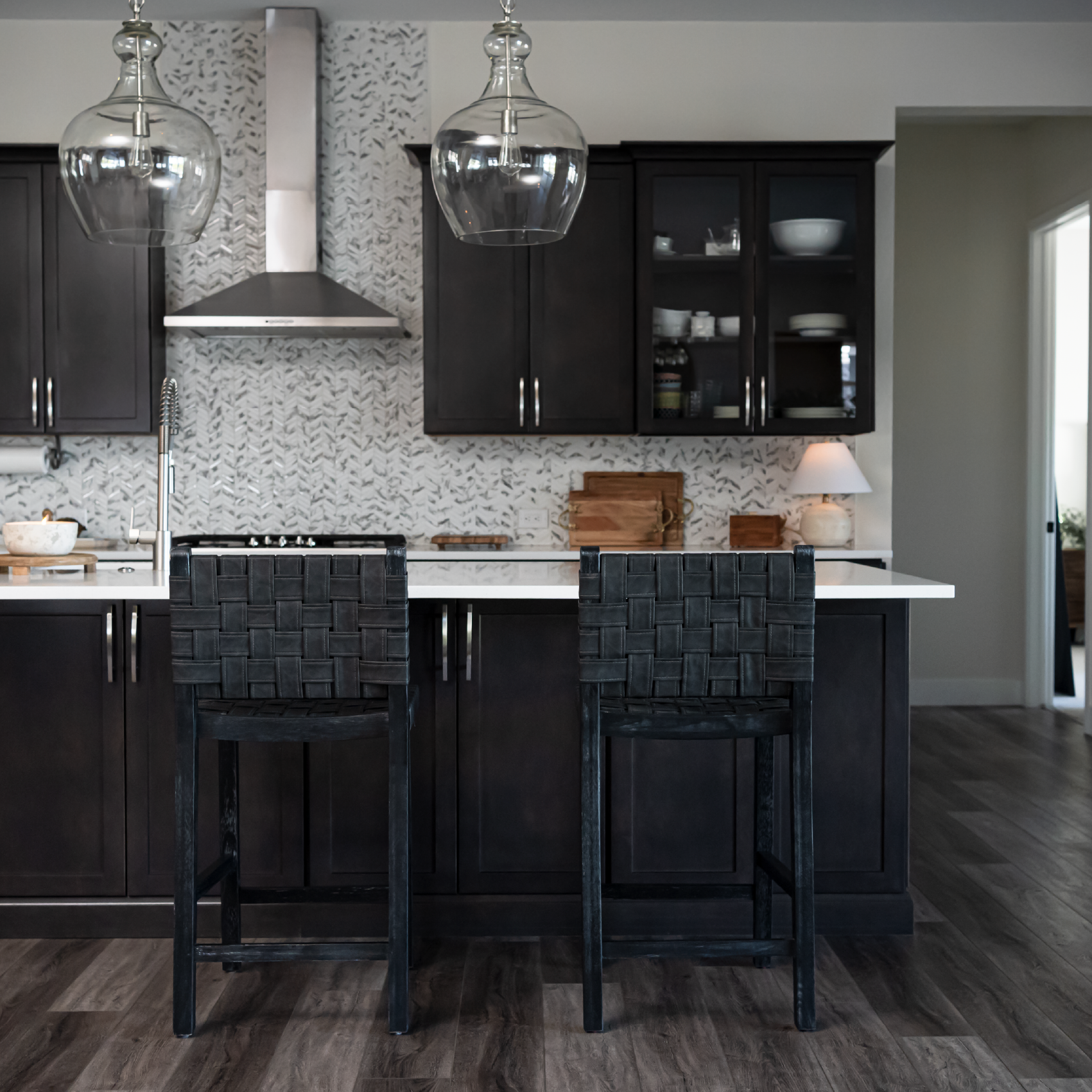 Noah Counter Height Kitchen Stool - Aged Black Finish With Charcoal Black Vegan Leather in Stools by Maven Lane