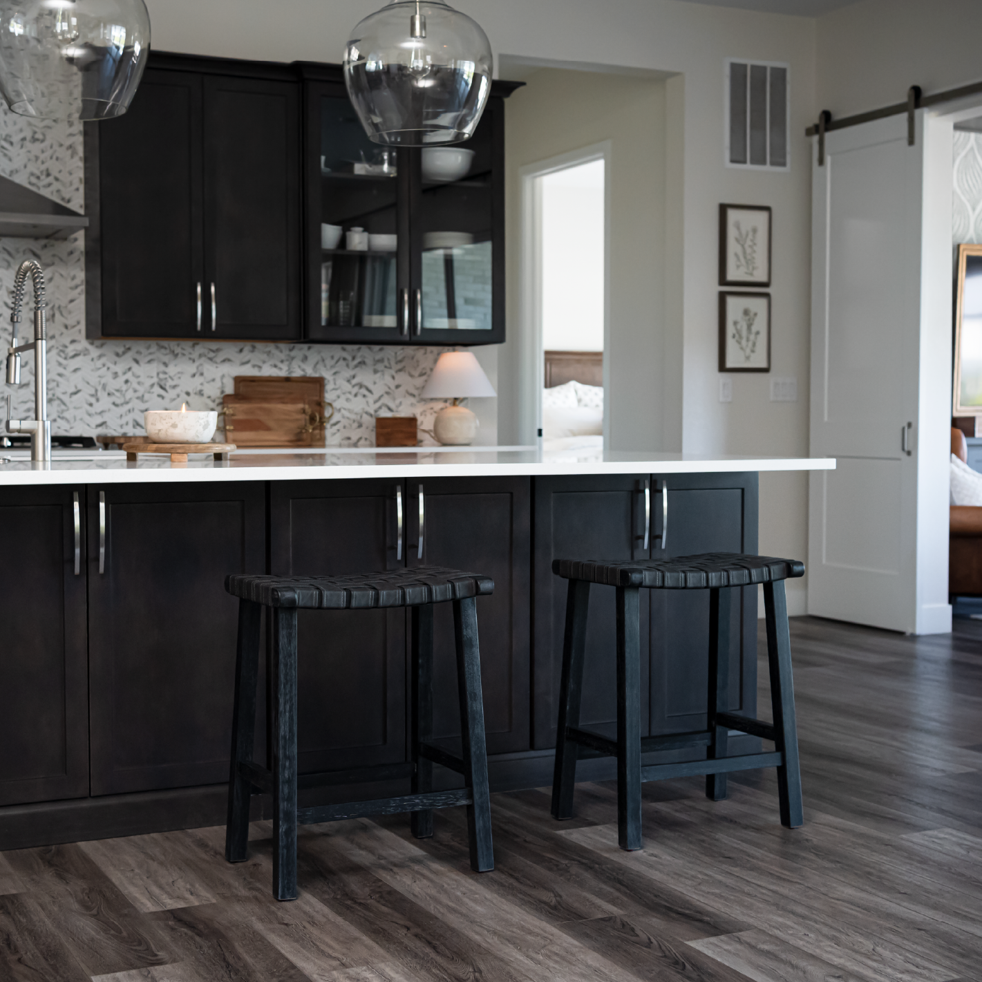 26" Noah backless counter height kitchen stool - aged black finish with charcoal black vegan leather in Stools by Maven Lane