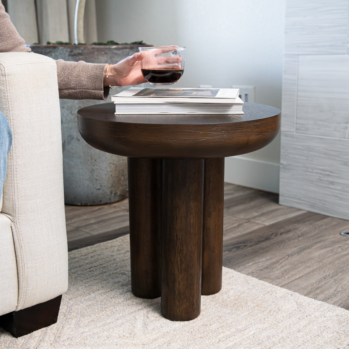 Owen rustic wooden side table in aged brown in Accent Tables by Maven Lane