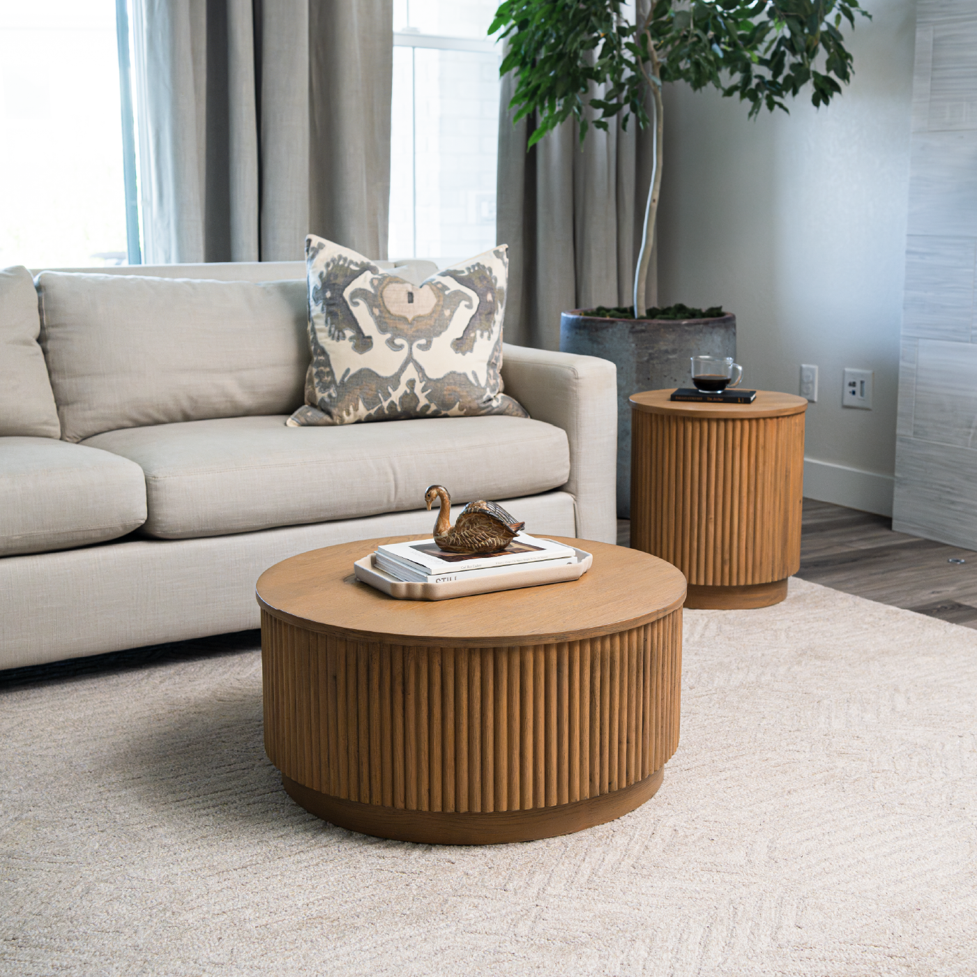 Dallas Round Coffee Table in Aged Natural in Coffee Table by Maven Lane