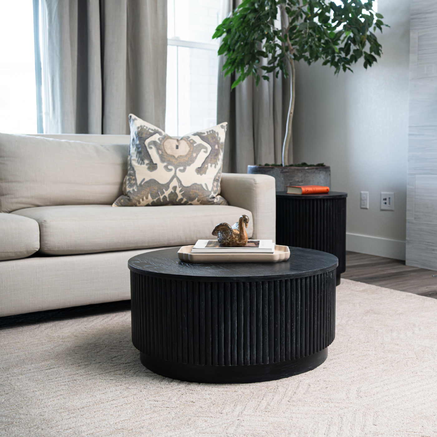 Dallas Round Coffee Table in Aged Black in Coffee Table by Maven Lane