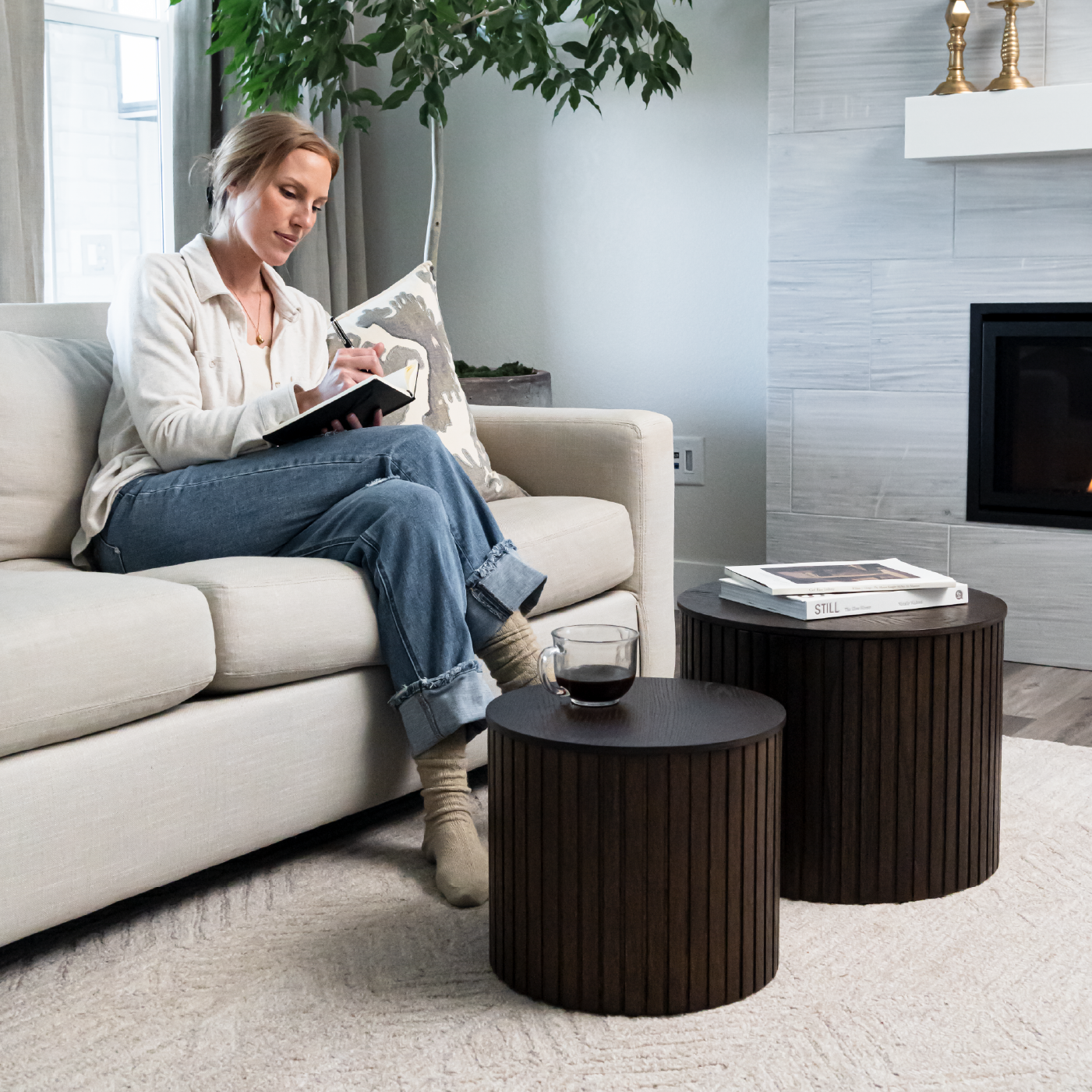Austin Nesting Coffee Tables in Aged Brown in Nesting Tables by Maven Lane
