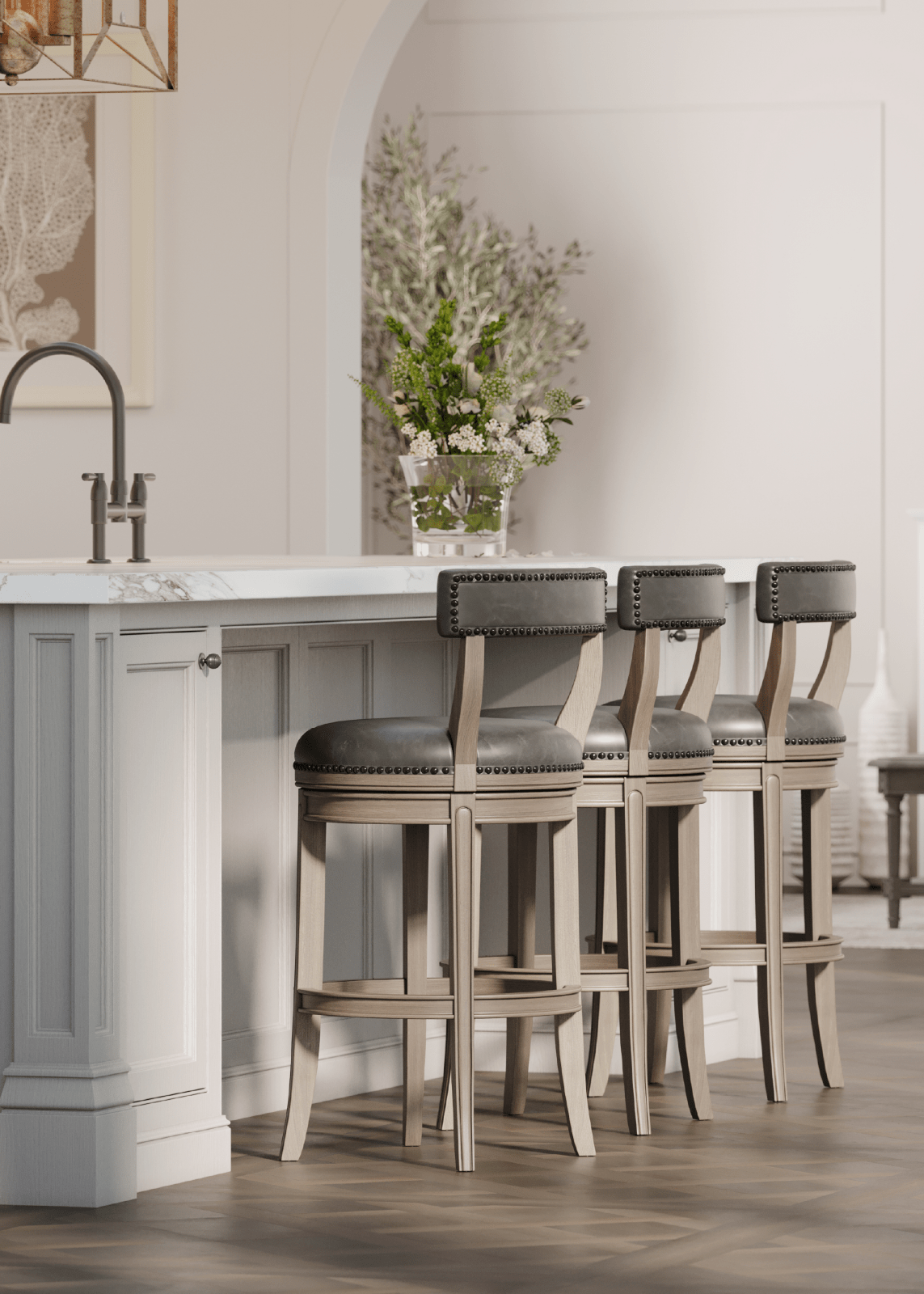 30" Alexander Bar Stool in Reclaimed Oak Finish with Ronan Stone Vegan Leather in Stools by Maven Lane