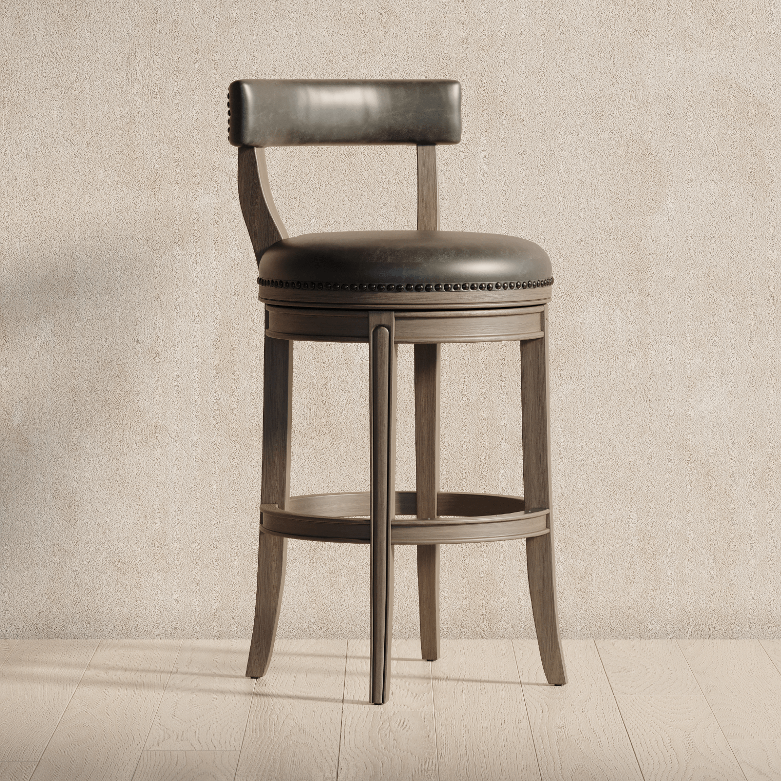 30" Alexander Bar Stool in Reclaimed Oak Finish with Ronan Stone Vegan Leather in Stools by Maven Lane