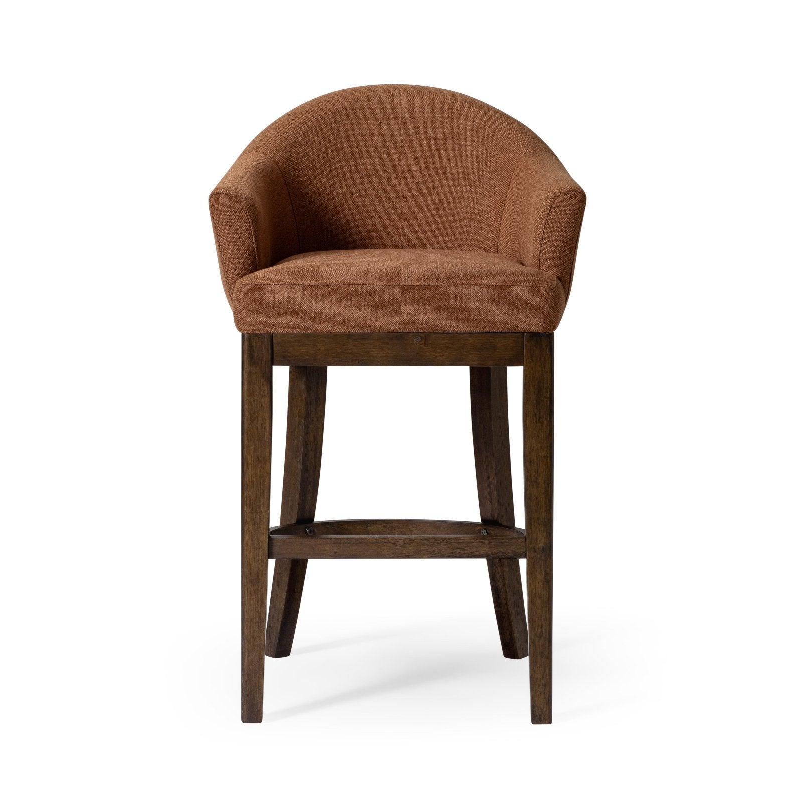 30" Isabella Swivel Bar Stool in Aged Brown Finish with Clay Canvas Fabric in Bar Stools by Maven Lane