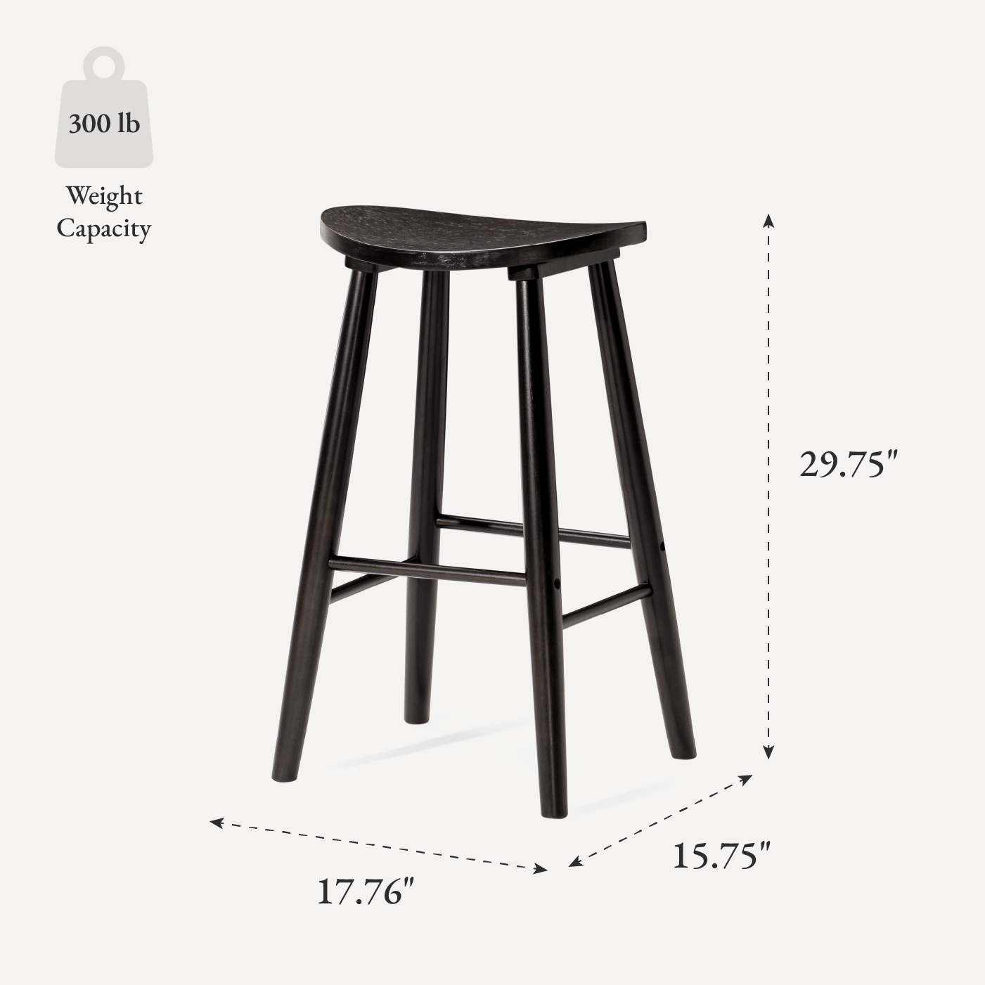 30" Luna Bar Stool in Rustic Black Wood Finish in Stools by Maven Lane