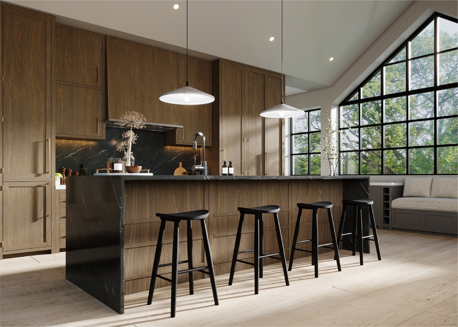 30" Luna Bar Stool in Rustic Black Wood Finish in Stools by Maven Lane