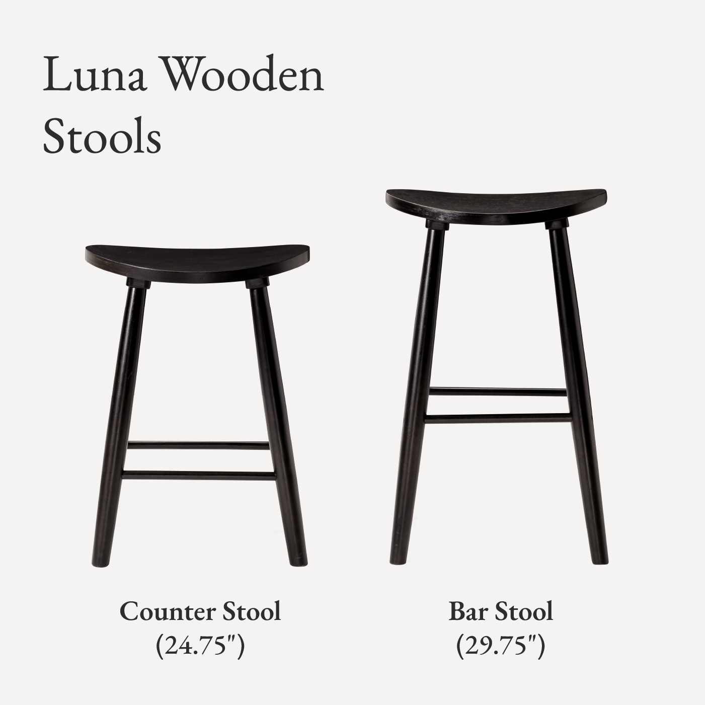 30" Luna Bar Stool in Rustic Black Wood Finish in Stools by Maven Lane