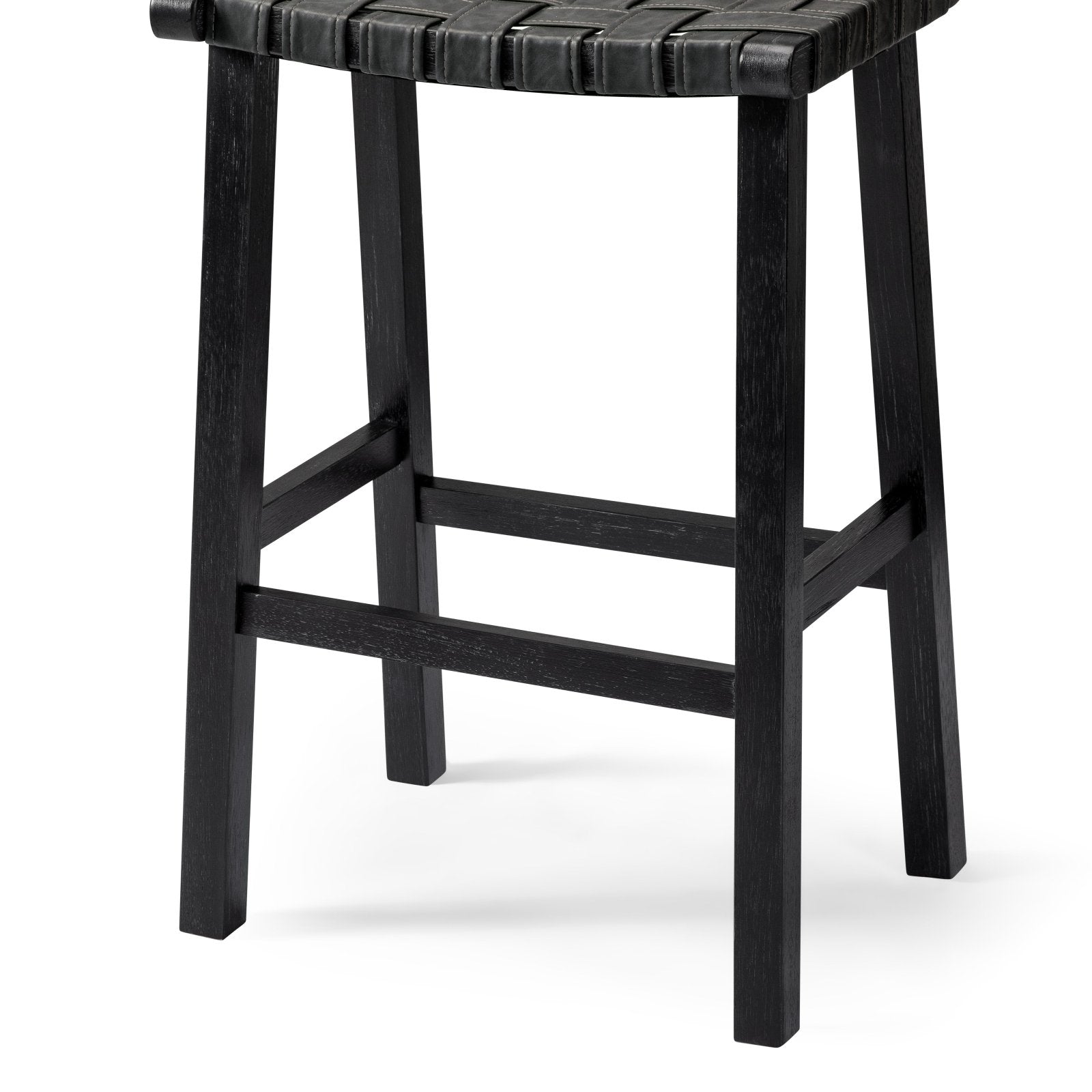 30" Noah Backless Bar Stool in Aged Black Finish with Charcoal Black Vegan Leather in Stools by Maven Lane