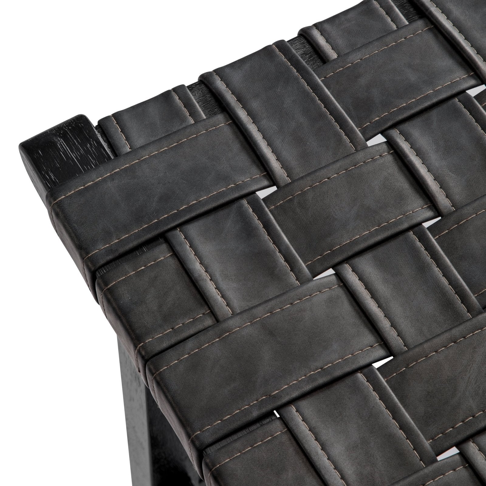 30" Noah Backless Bar Stool in Aged Black Finish with Charcoal Black Vegan Leather in Stools by Maven Lane