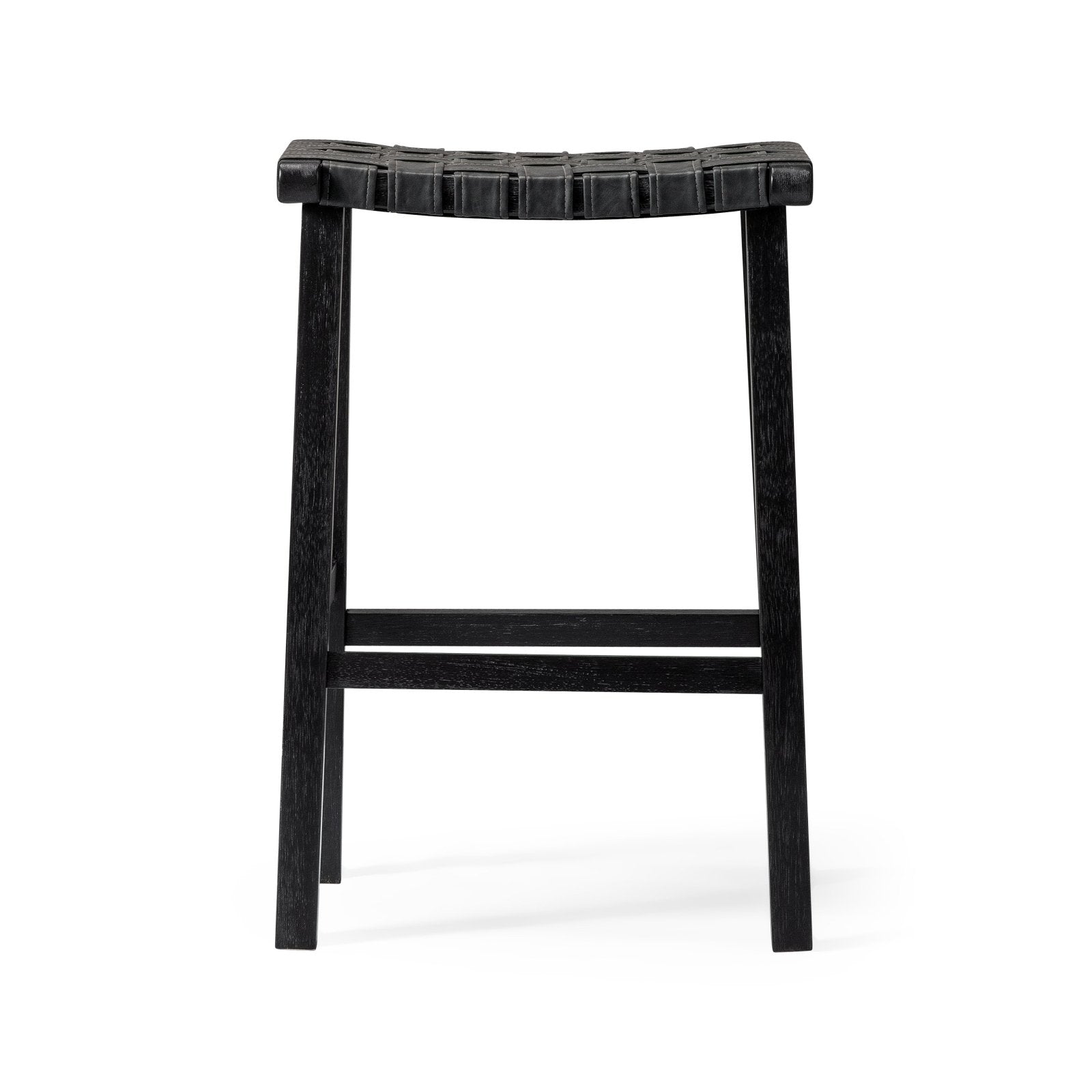 30" Noah Backless Bar Stool in Aged Black Finish with Charcoal Black Vegan Leather in Stools by Maven Lane
