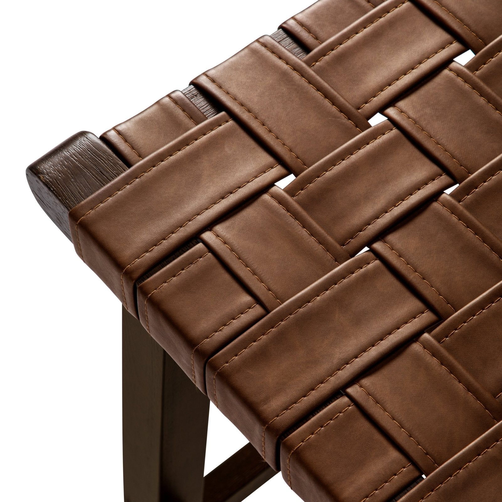 30" Noah Backless Bar Stool in Aged Brown Finish with Cocoa Brown Vegan Leather in Stools by Maven Lane