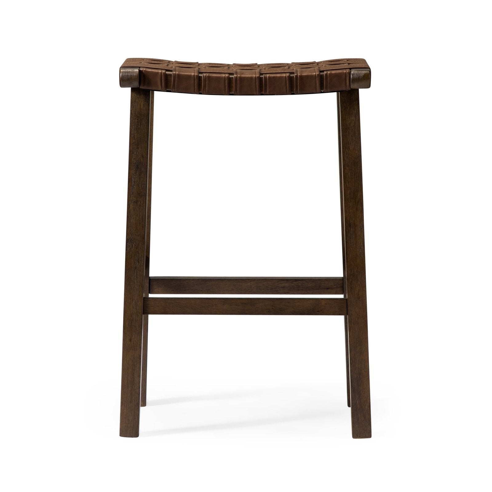 30" Noah Backless Bar Stool in Aged Brown Finish with Cocoa Brown Vegan Leather in Stools by Maven Lane