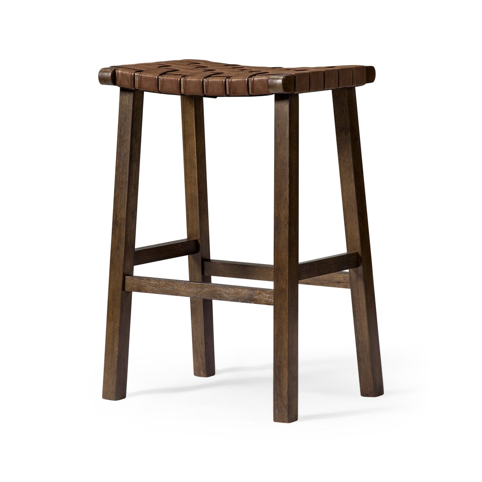 30" Noah Backless Bar Stool in Aged Brown Finish with Cocoa Brown Vegan Leather in Stools by Maven Lane