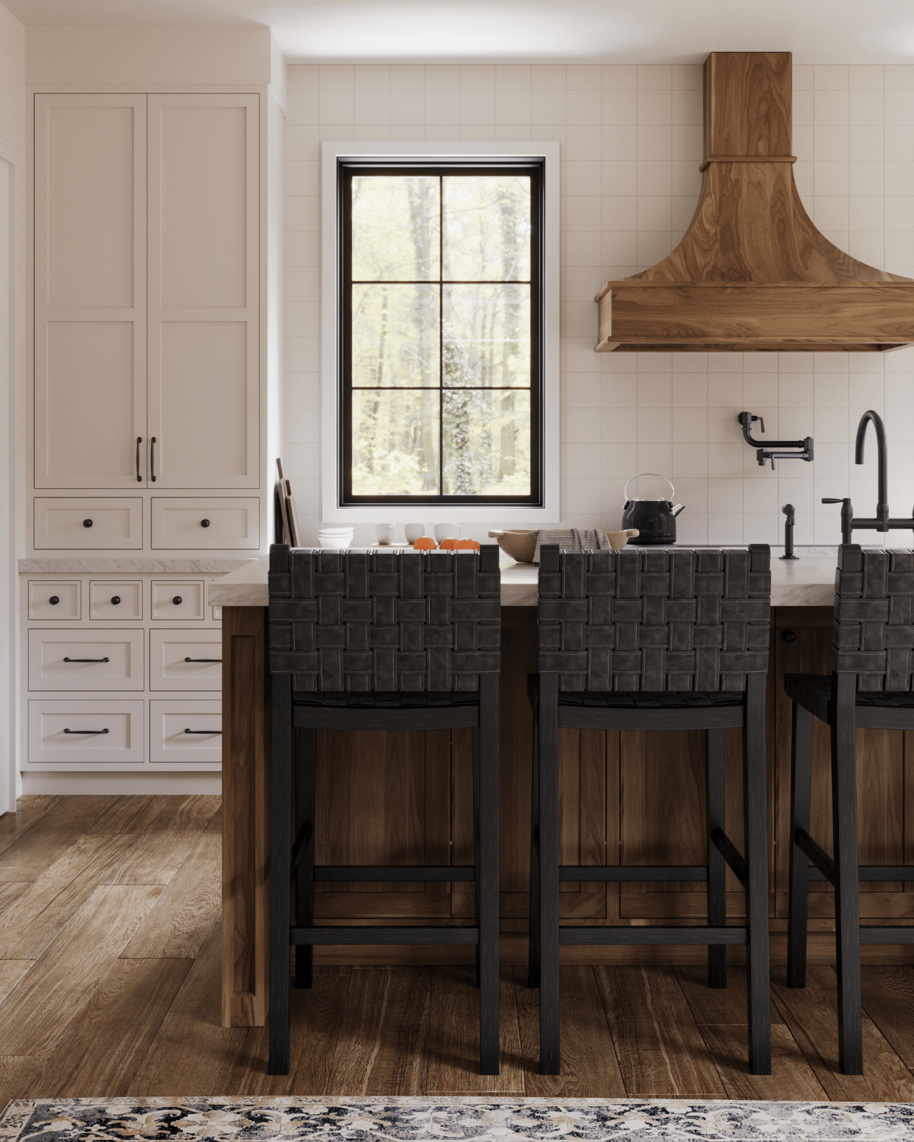 30" Noah Bar Stool in Aged Black Finish with Charcoal Black Vegan Leather in Stools by Maven Lane