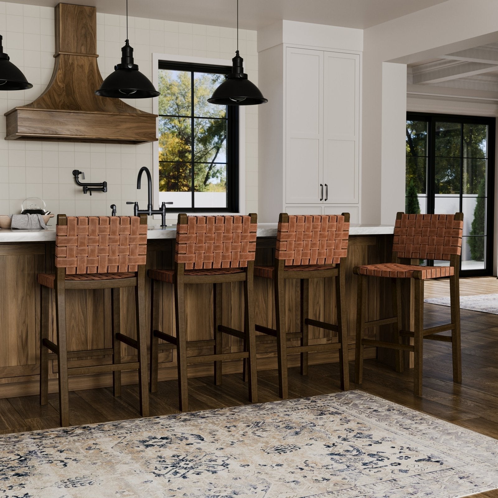 30" Noah Bar Stool in Aged Brown Finish with Cocoa Brown Vegan Leather in Stools by Maven Lane