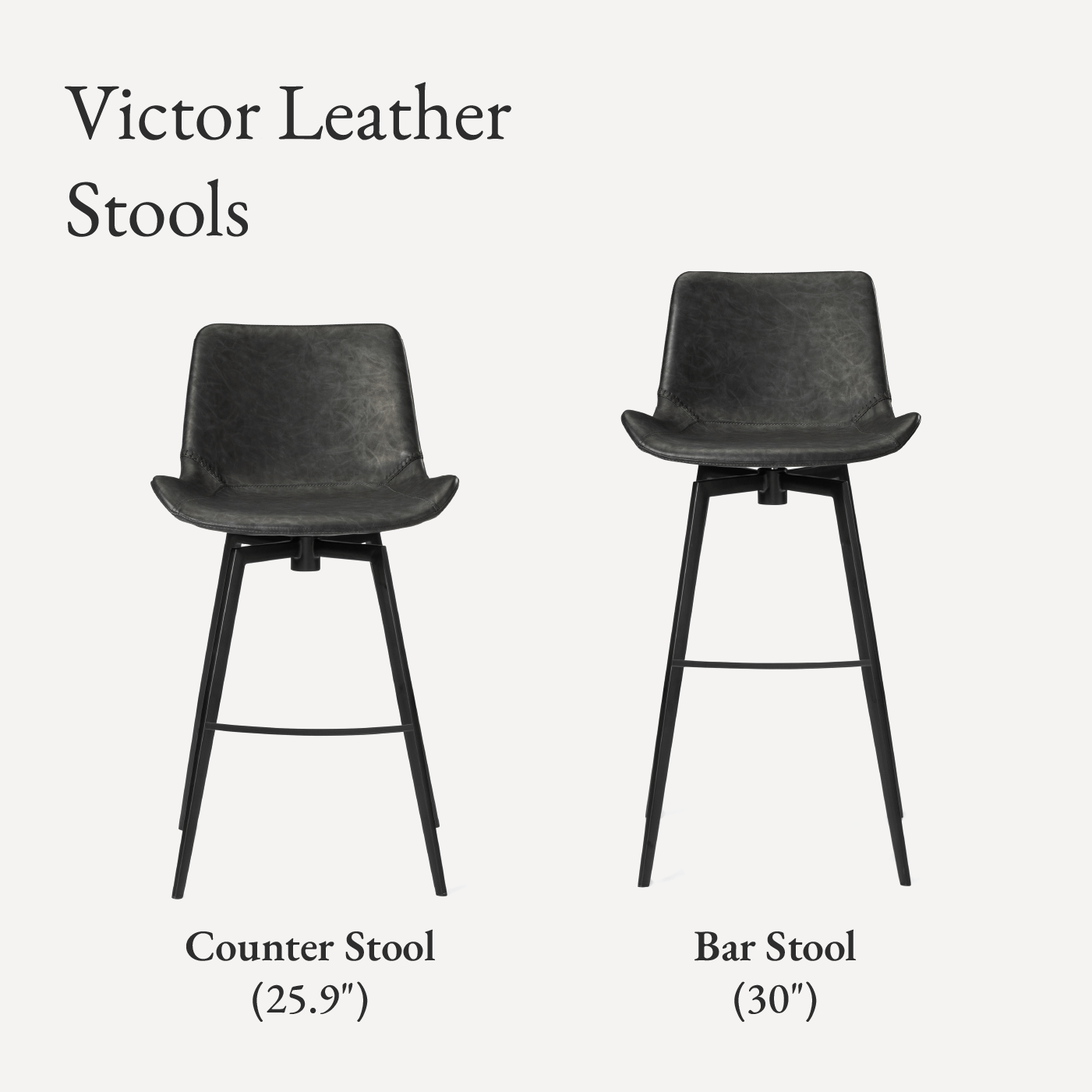 30" Victor Bar Stool in Matte Black Frame with Charcoal Vegan Leather in Maven Lane by Maven Lane