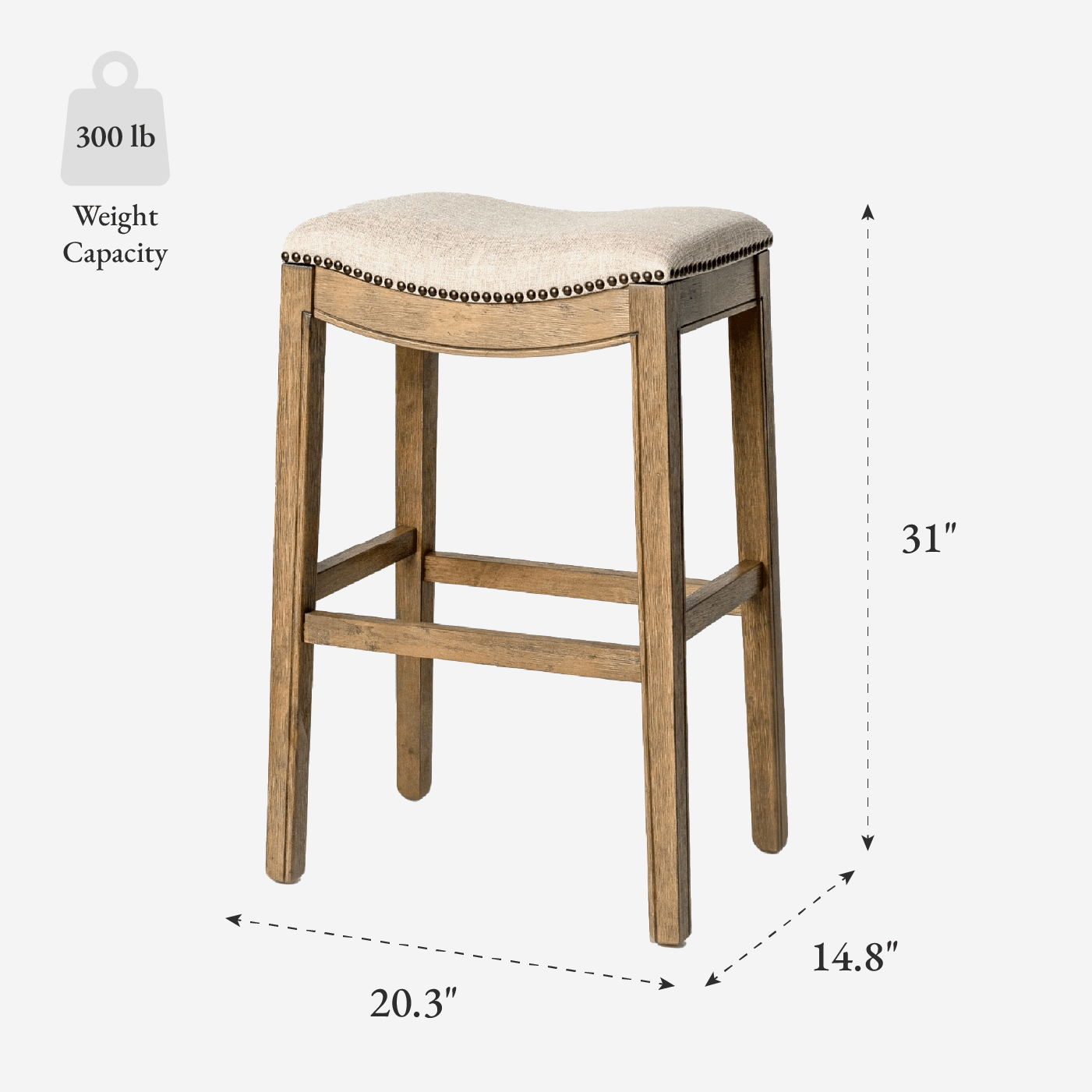 Adrien Saddle Bar Stool in Light Brown Finish and Natural Fabric in Stools by Maven Lane