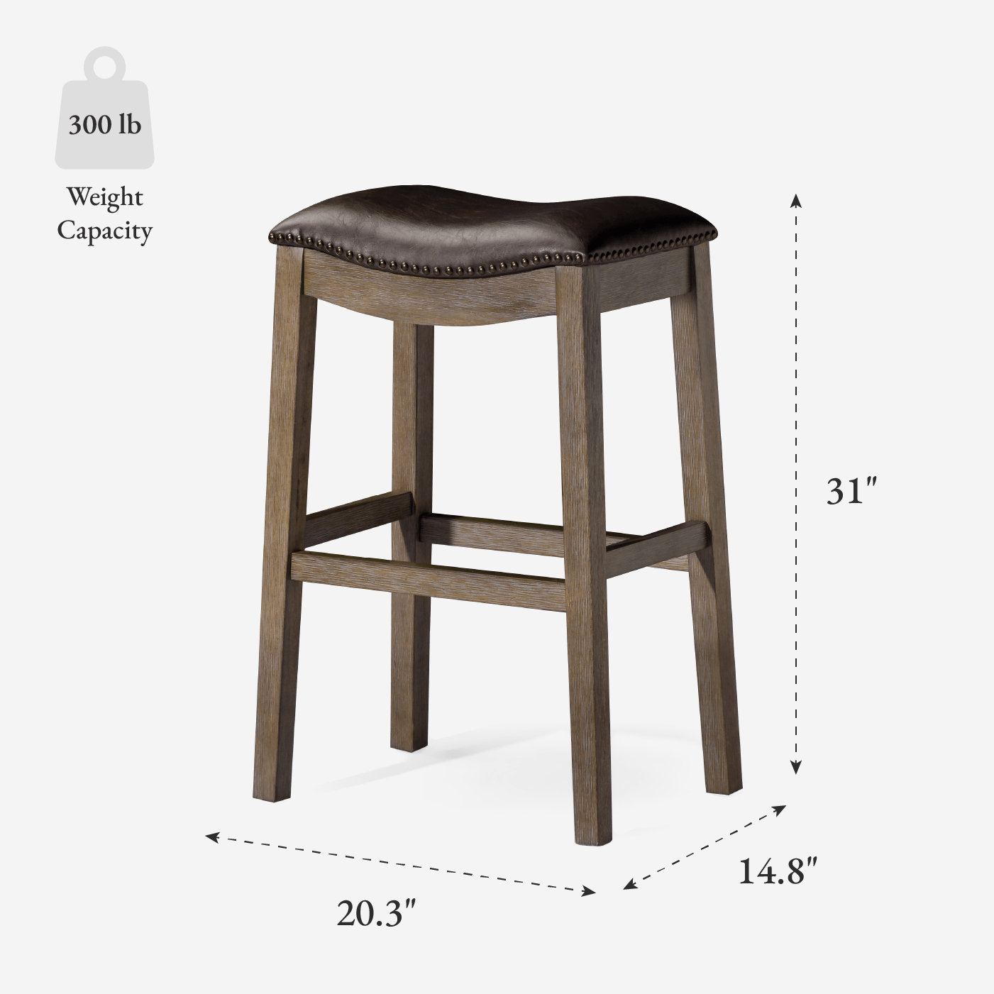 31" Adrien Saddle Bar Stool in Brown Finish with Dark Brown Faux Leather (Set of 3) in Stools by Maven Lane