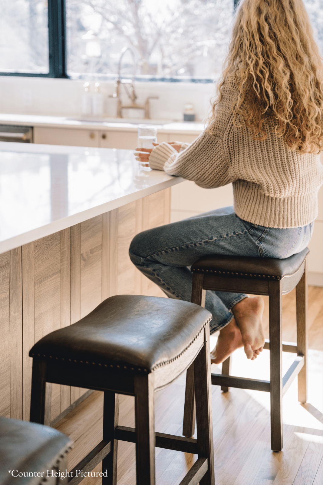 31" Adrien Saddle Bar Stool in Walnut Finish with Marksman Saddle Vegan Leather in Stools by Maven Lane