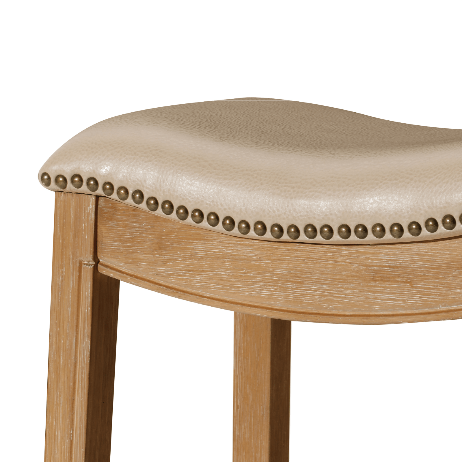 31" Adrien Saddle Bar Stool in Natural Finish with Beige Faux Leather (Set of 2) in Stools by Maven Lane