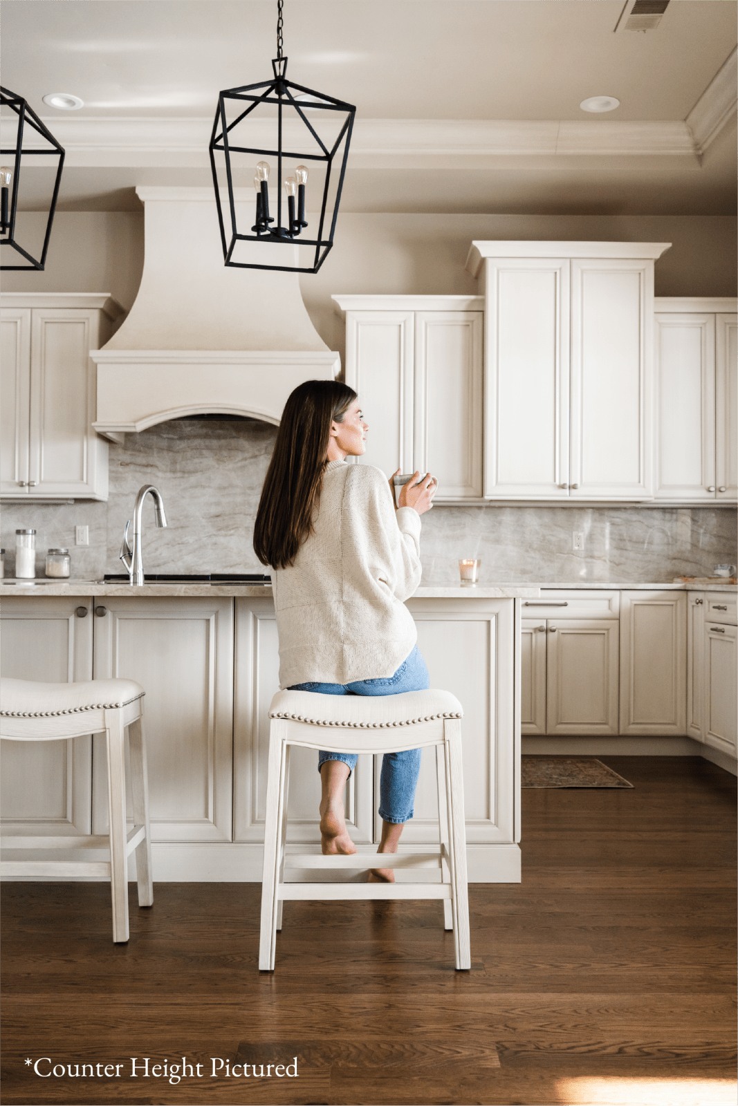 31" Adrien Saddle Bar Stool in White Oak Finish with Natural Fabric Upholstery in Stools by Maven Lane