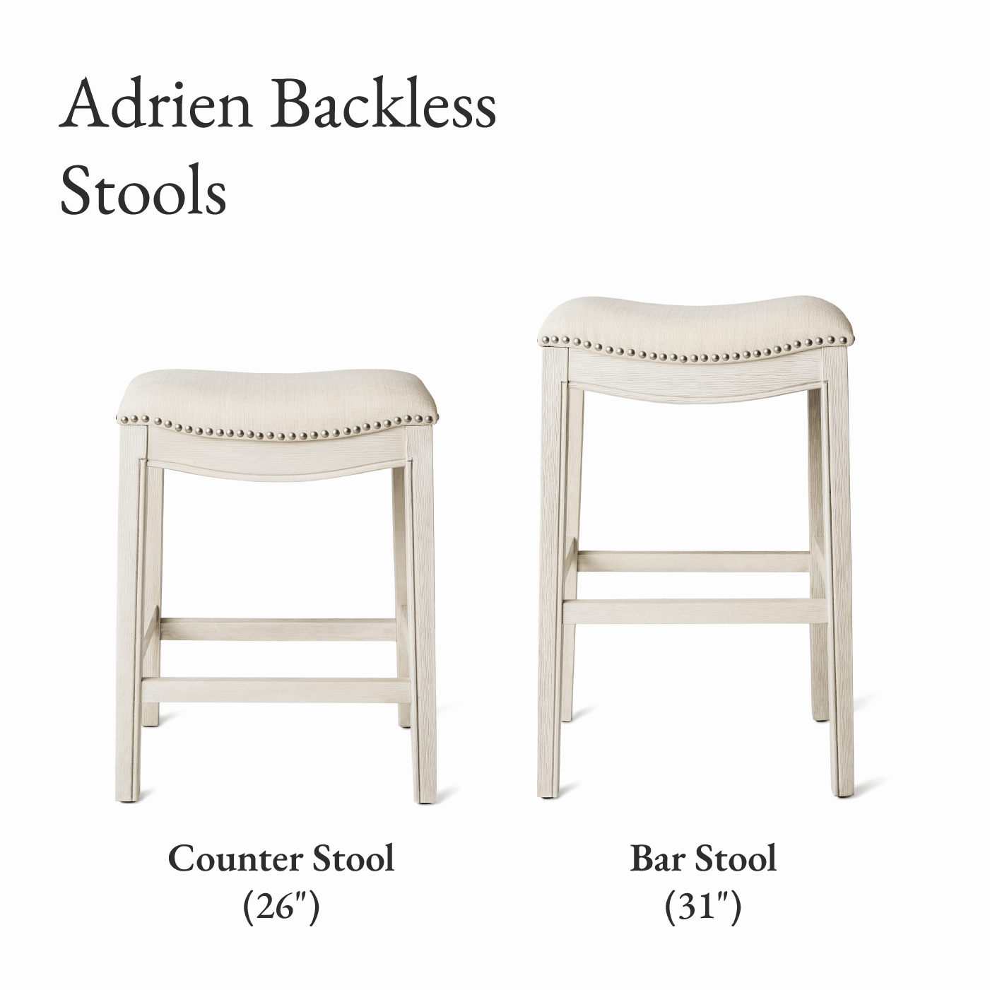 31" Adrien Saddle Bar Stool in Cream Finish with Natural Fabric (Set of 2) in Stools by Maven Lane