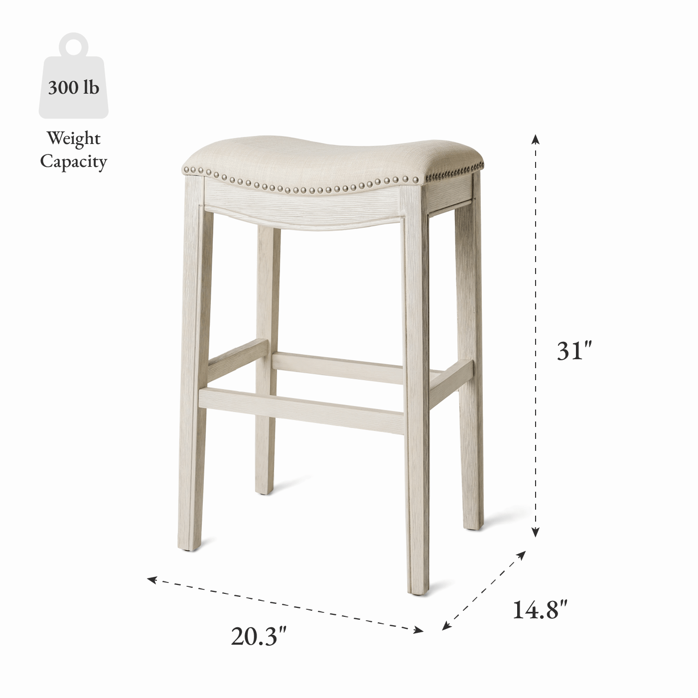 31" Adrien Saddle Bar Stool in White Oak Finish with Natural Fabric Upholstery in Stools by Maven Lane