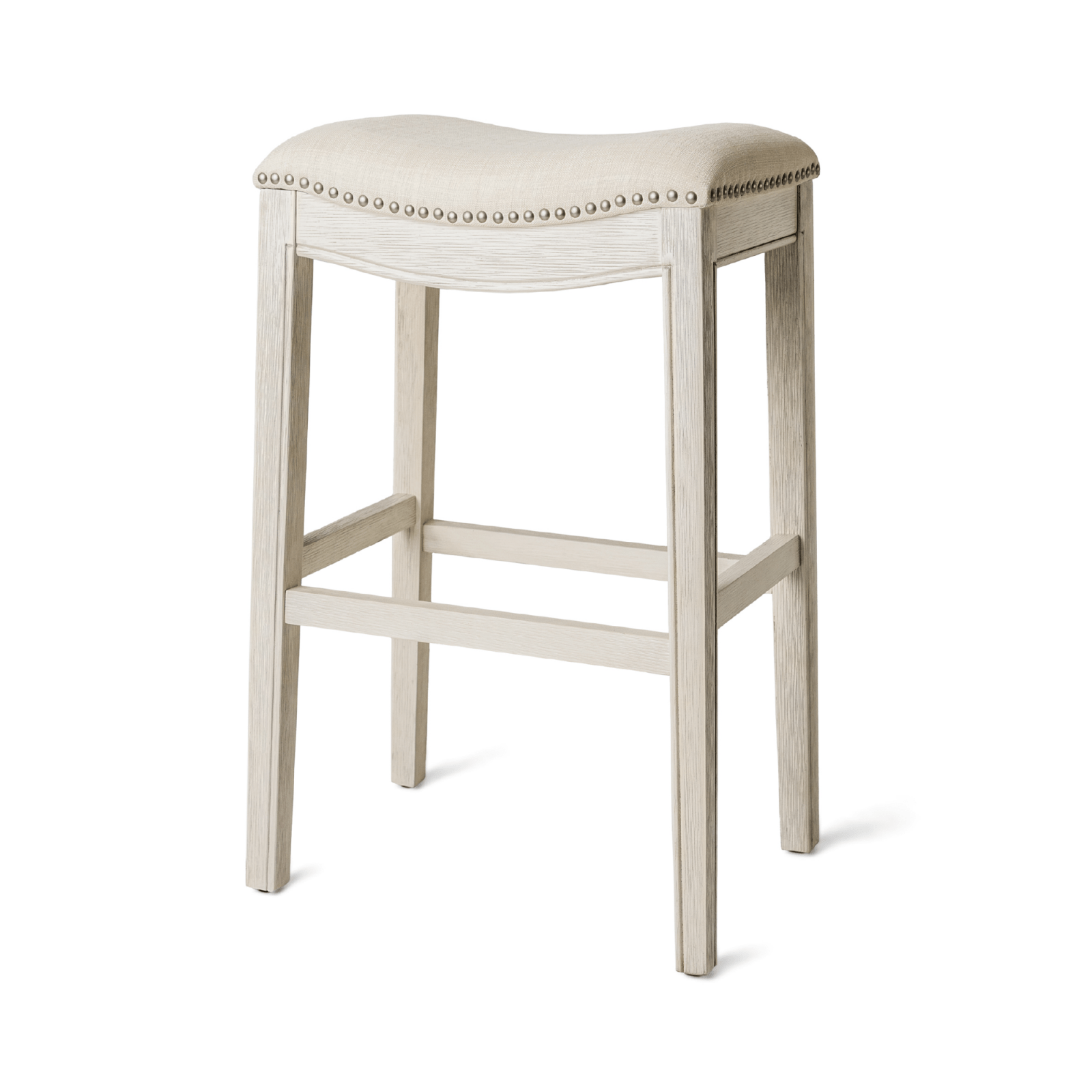 31" Adrien Saddle Bar Stool in White Oak Finish with Natural Fabric Upholstery in Stools by Maven Lane