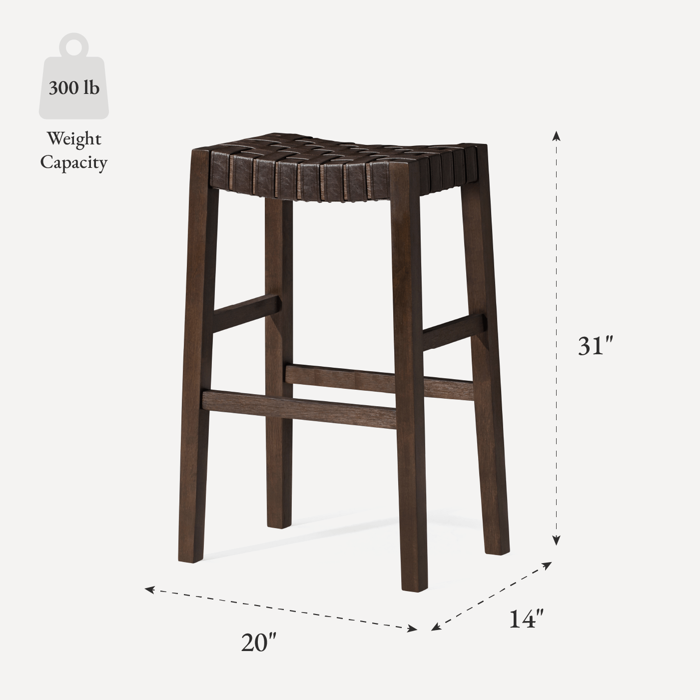 31" Emerson Bar Stool in Weathered Brown Wood Finish with Marksman Saddle Vegan Leather in Stools by Maven Lane