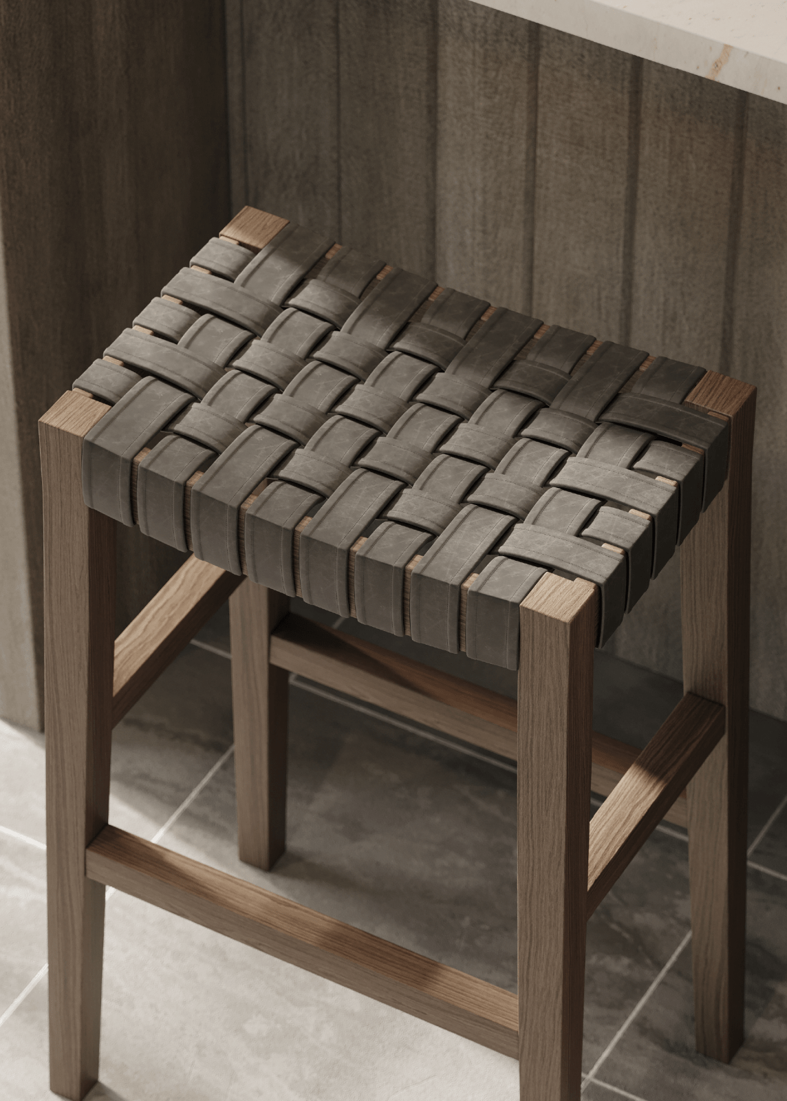 31" Emerson Bar Stool in Weathered Grey Wood Finish with Ronan Stone Vegan Leather in Stools by Maven Lane