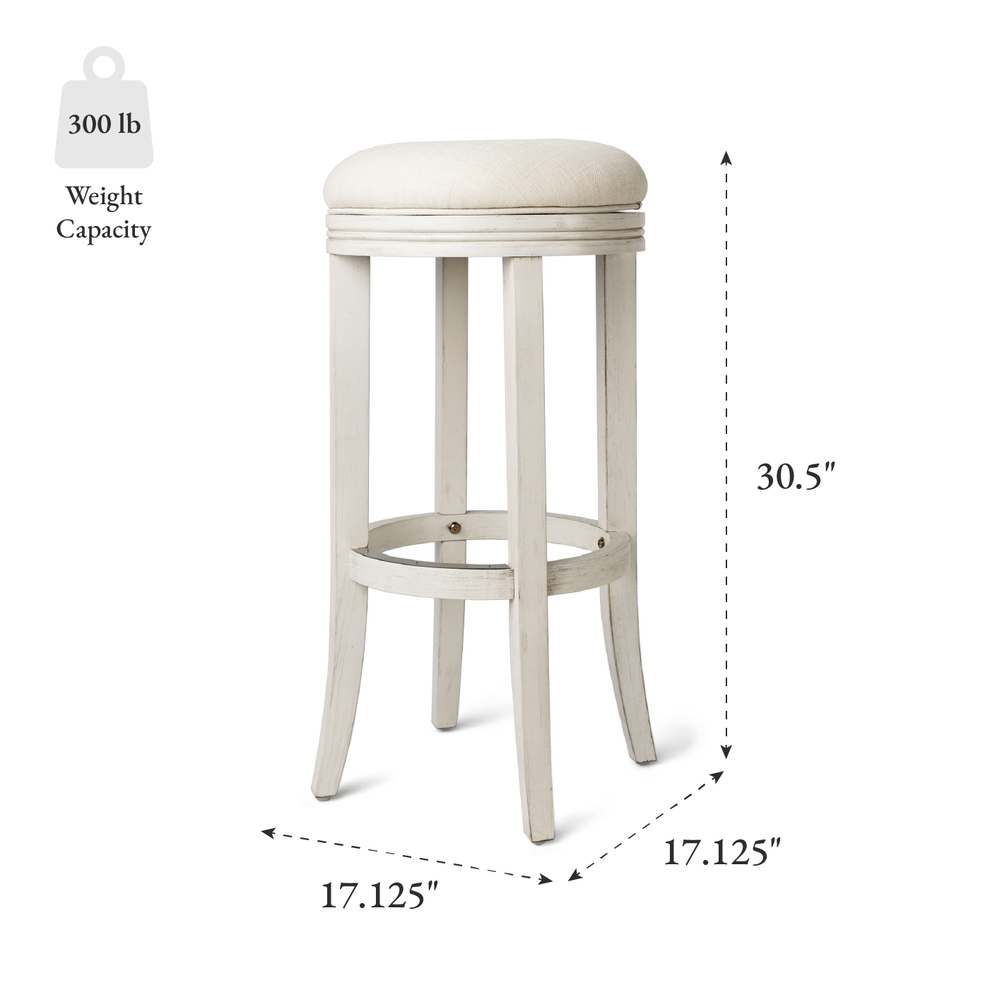 31" Eva Bar Stool with Cream Finish and Natural Fabric in Stools by Maven Lane