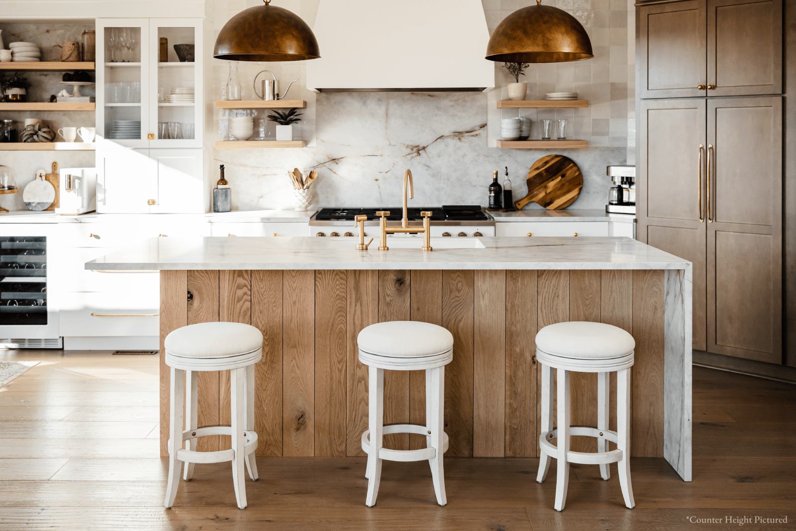 31" Eva Bar Stool in White Oak Finish with Natural Fabric Upholstery in Stools by Maven Lane