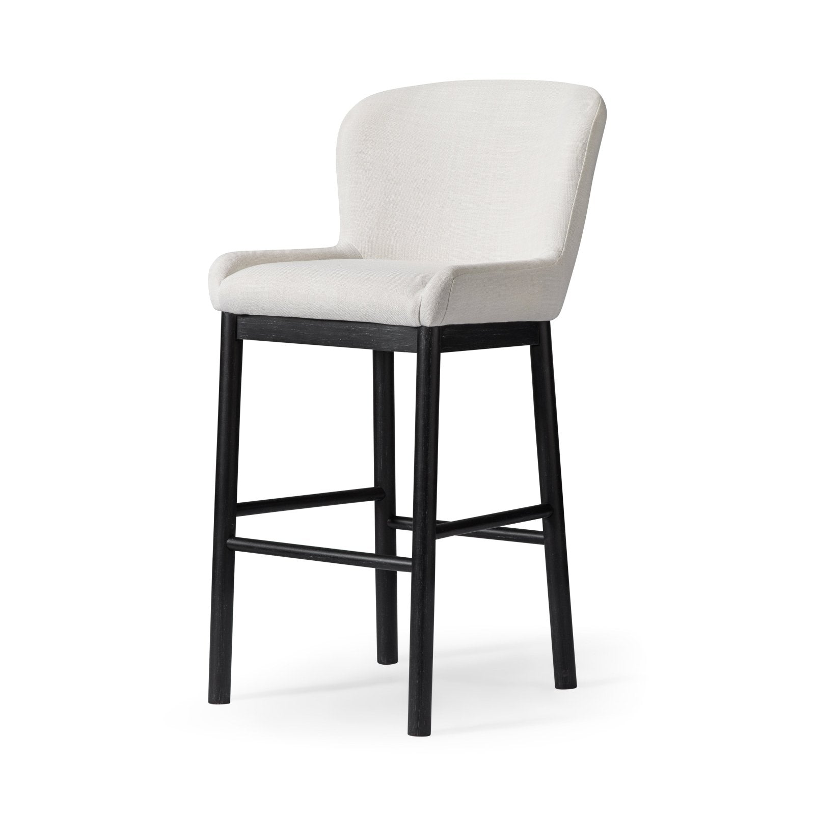 31" Gia Bar Stool in Aged Black Finish with Dove Weave Fabric in Stools by Maven Lane