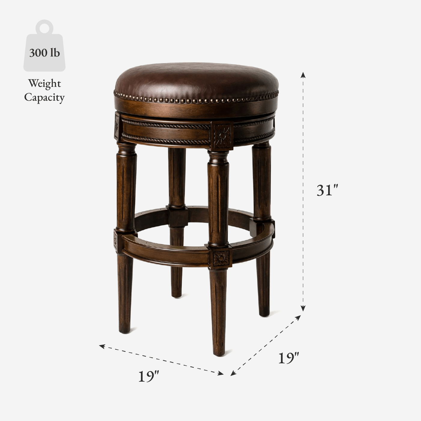 31" Pullman Backless Bar Stool in Dark Walnut Finish with Vintage Brown Vegan Leather in Stools by Maven Lane