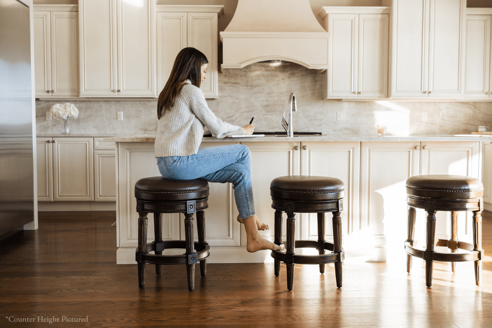 31" Pullman Backless Bar Stool in Dark Walnut Finish with Vintage Brown Vegan Leather in Stools by Maven Lane