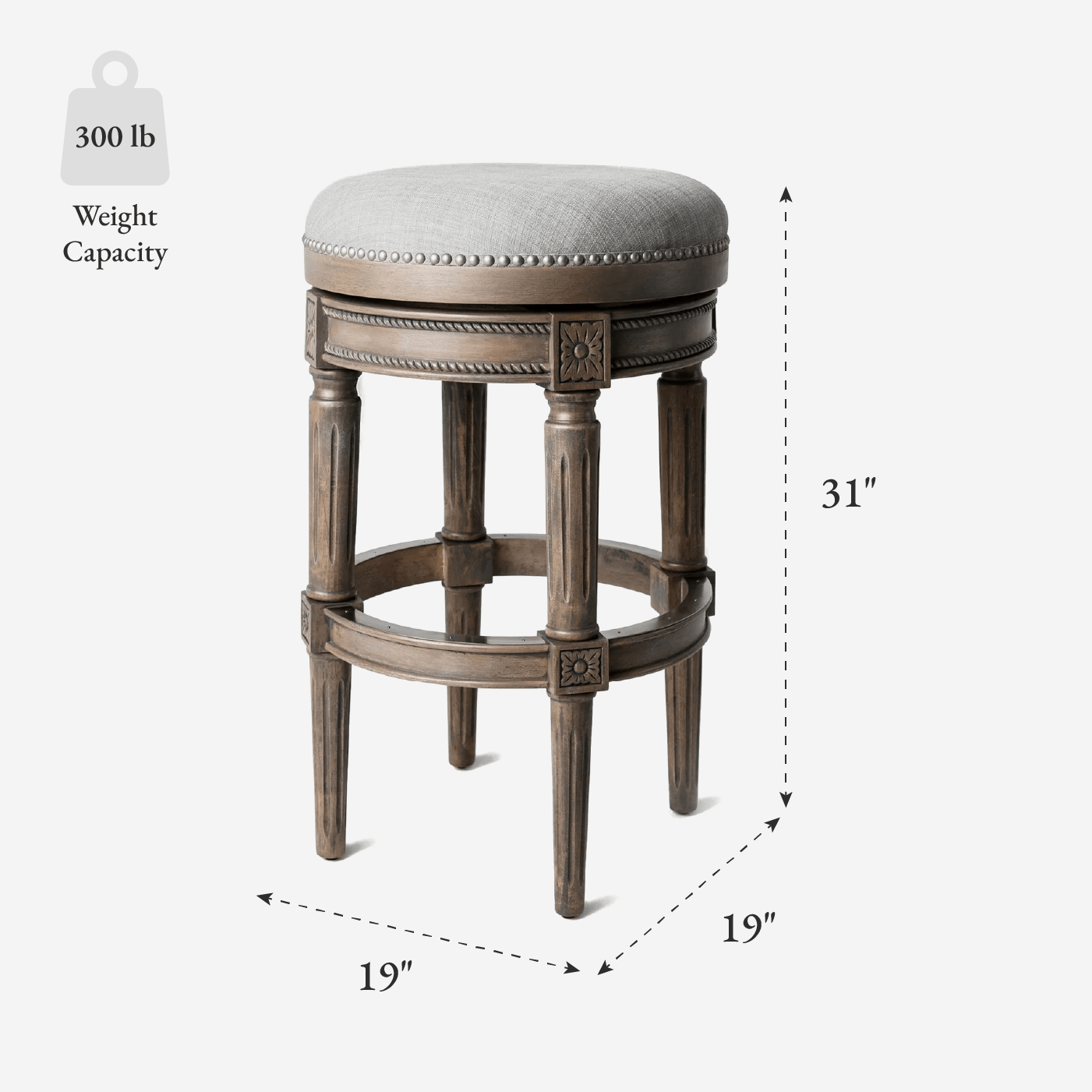 31" Pullman Backless Bar Stool in Reclaimed Oak Finish with Ash Grey Fabric Upholstery in Stools by Maven Lane