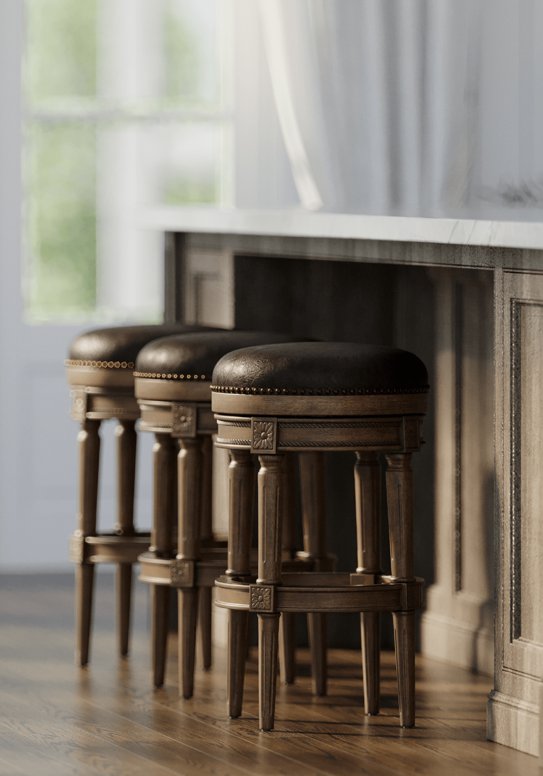 31" Pullman Backless Bar Stool in Walnut Finish with Marksman Saddle Vegan Leather in Stools by Maven Lane