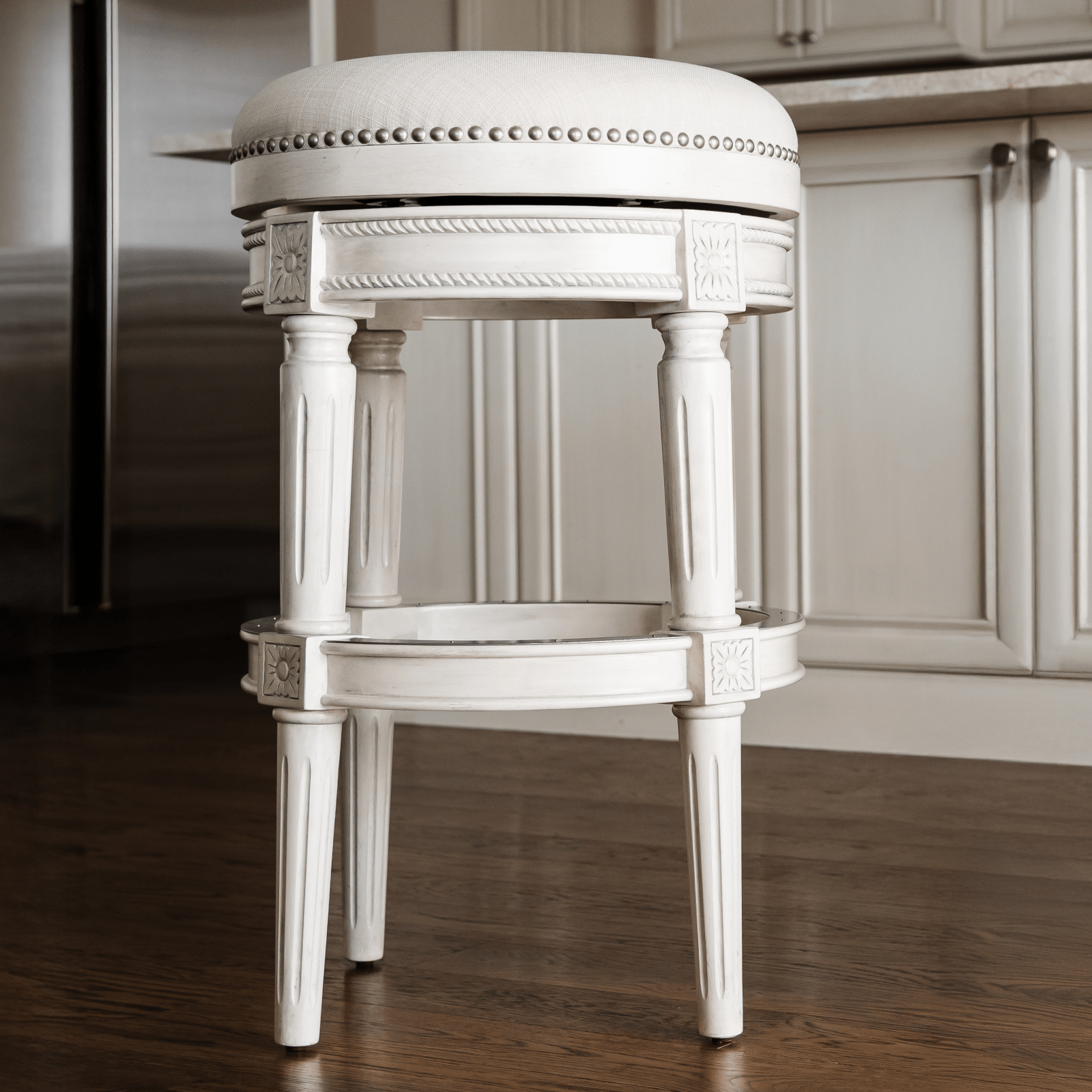 Pullman Backless Bar Stool in Cream Finish and Cream Fabric in Stools by Maven Lane