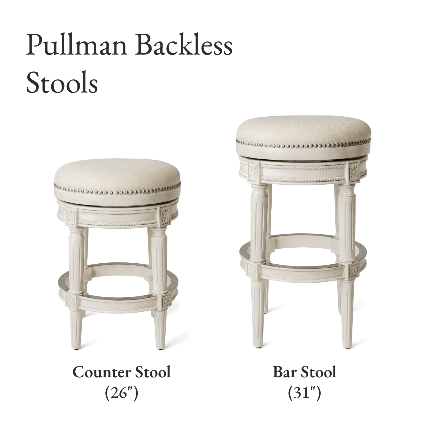 31" Pullman Backless Bar Stool in Cream Finish with Natural Fabric (Set of 4) in Stools by Maven Lane