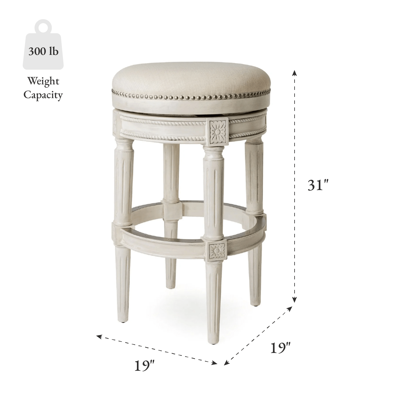 31" Pullman Backless Bar Stool in Cream Finish and Cream Fabric in Stools by Maven Lane