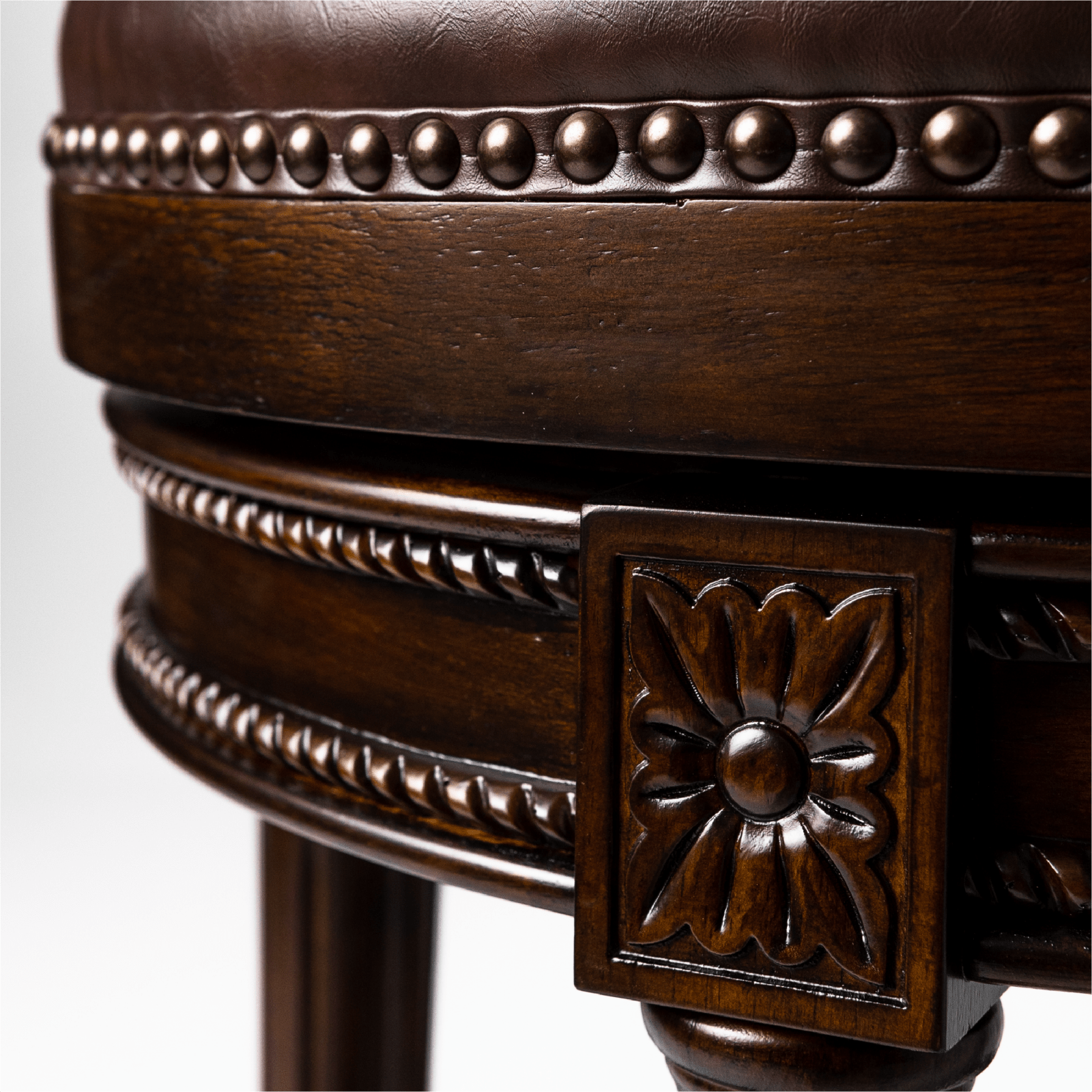 31" Pullman Bar Stool in Dark Walnut Finish with Vintage Brown Vegan Leather in Stools by Maven Lane